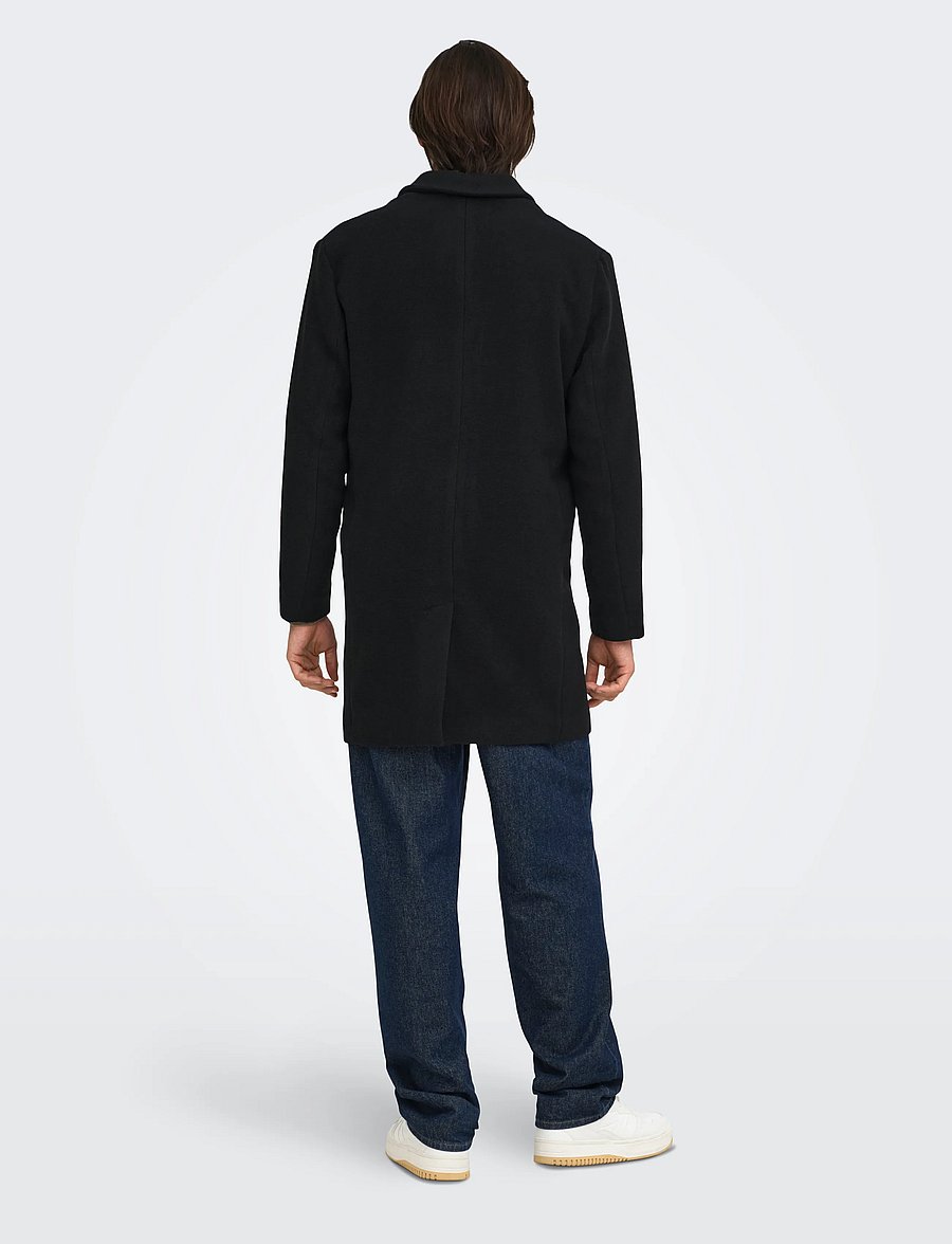 ONLY & SONS - ONSRUNNE WOOL COAT OTW VD - villased mantlid - black - 3