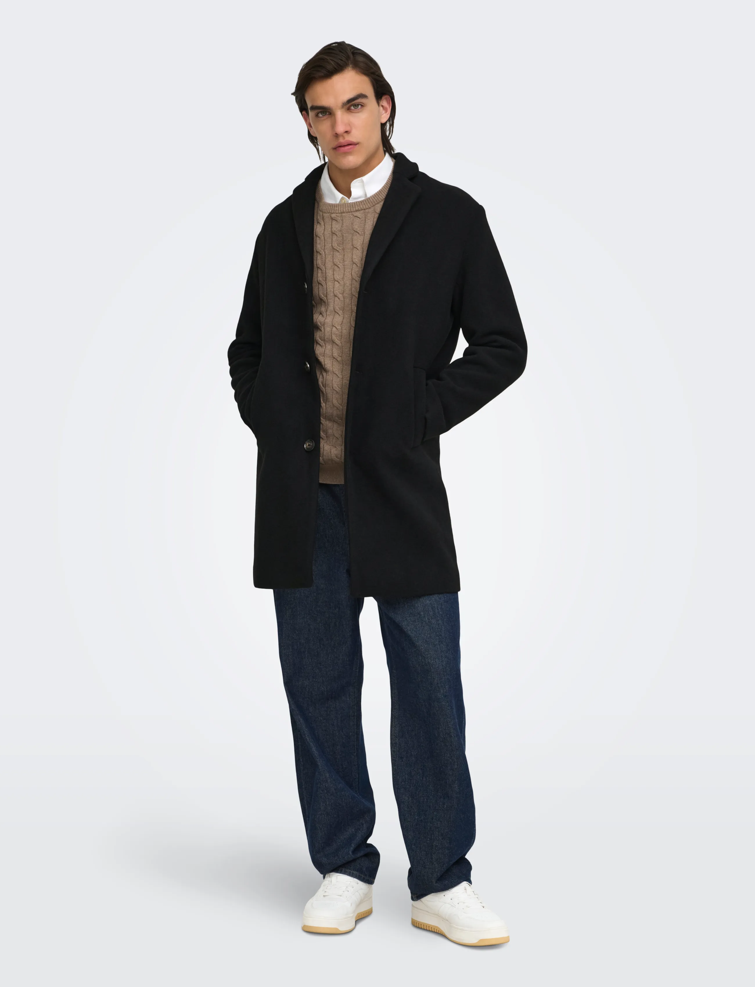 ONLY & SONS - ONSRUNNE WOOL COAT OTW VD - villased mantlid - black - 4