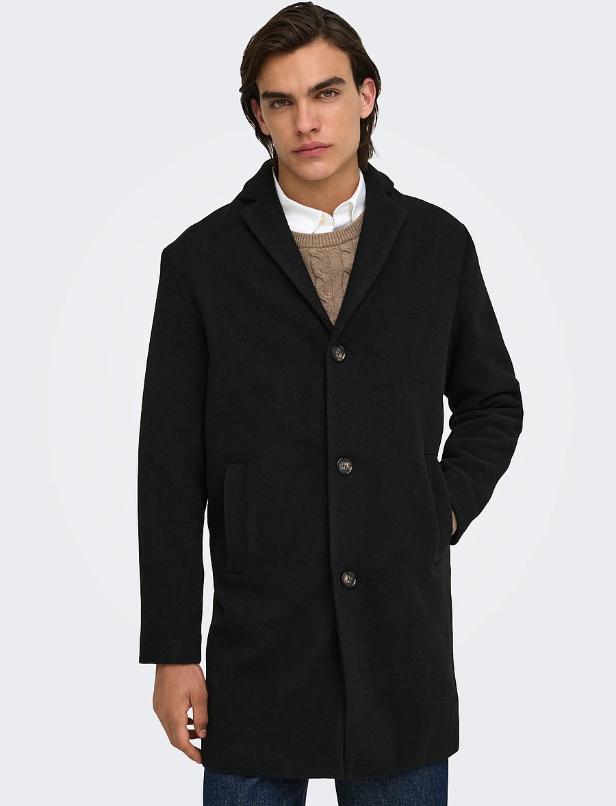 ONLY & SONS - ONSRUNNE WOOL COAT OTW VD - villased mantlid - black - 5