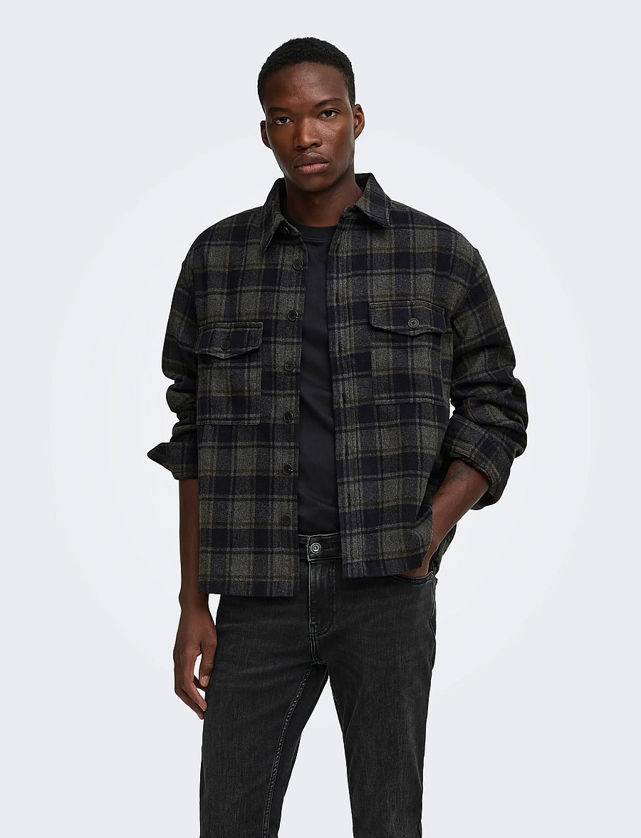 ONLY & SONS - ONSESKE CHECKED OVERSHIRT NOOS - kollektioner - dark navy - 0