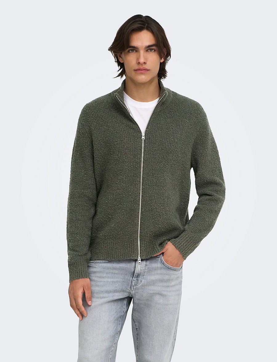 ONLY & SONS - ONSDALE RLX LS CARDIGAN KNIT - pullover mit durchgehendem reißverschluss - beluga - 0