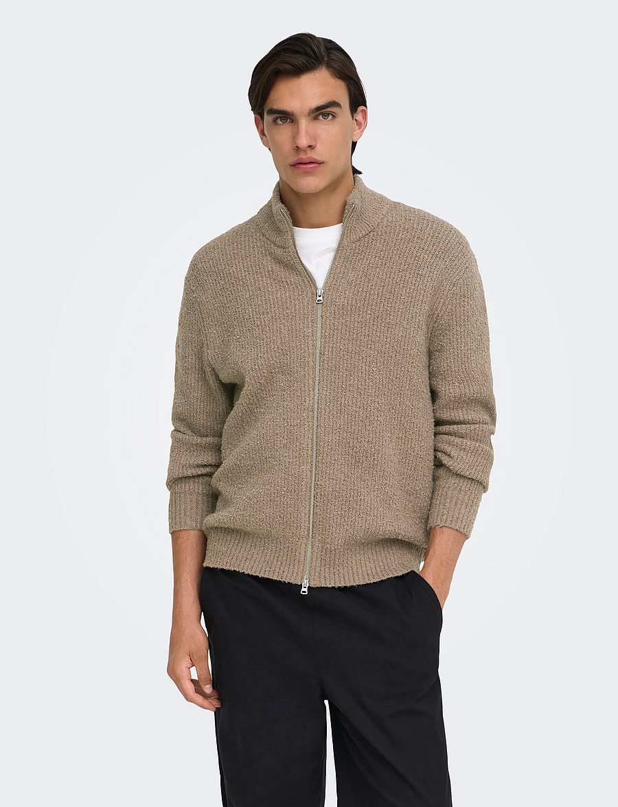 ONLY & SONS - ONSDALE RLX LS CARDIGAN KNIT - pullover mit durchgehendem reißverschluss - walnut - 0