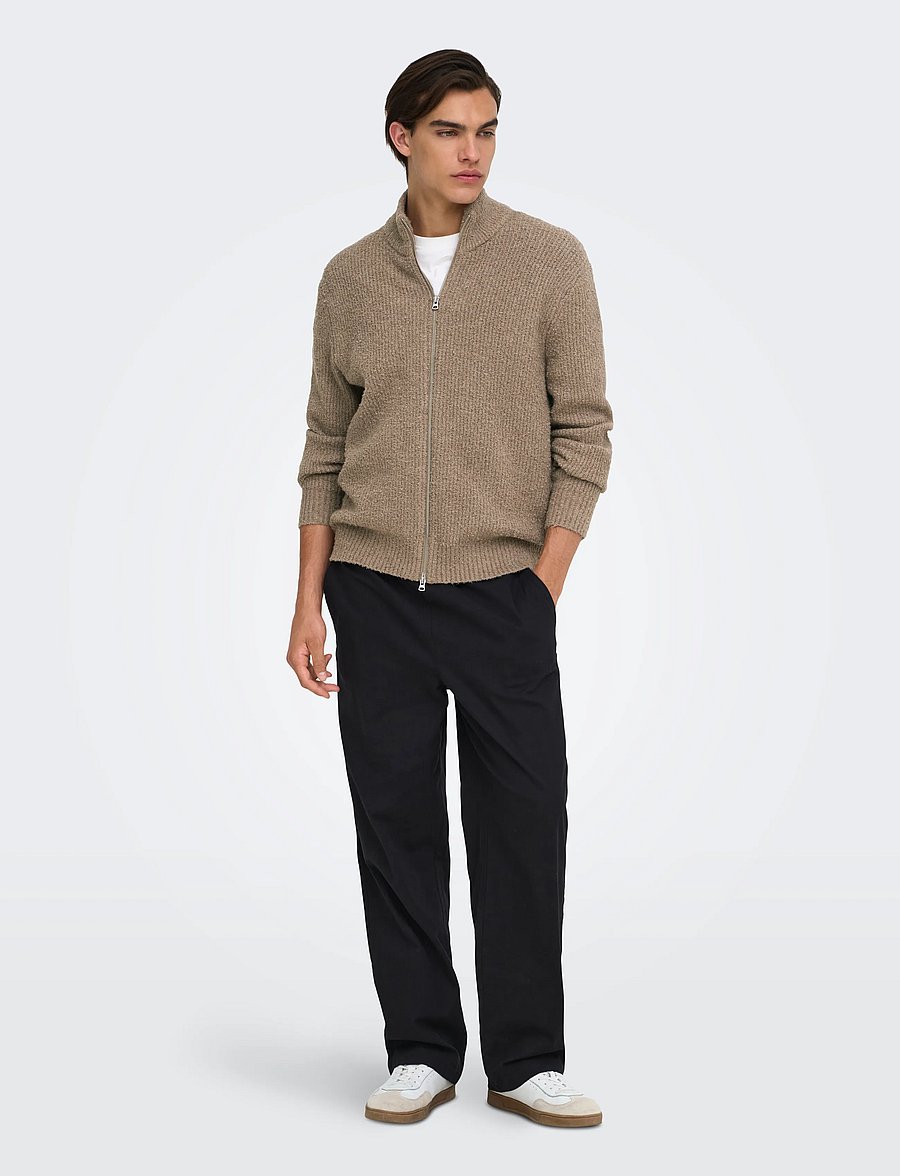 ONLY & SONS - ONSDALE RLX LS CARDIGAN KNIT - pullover mit durchgehendem reißverschluss - walnut - 4