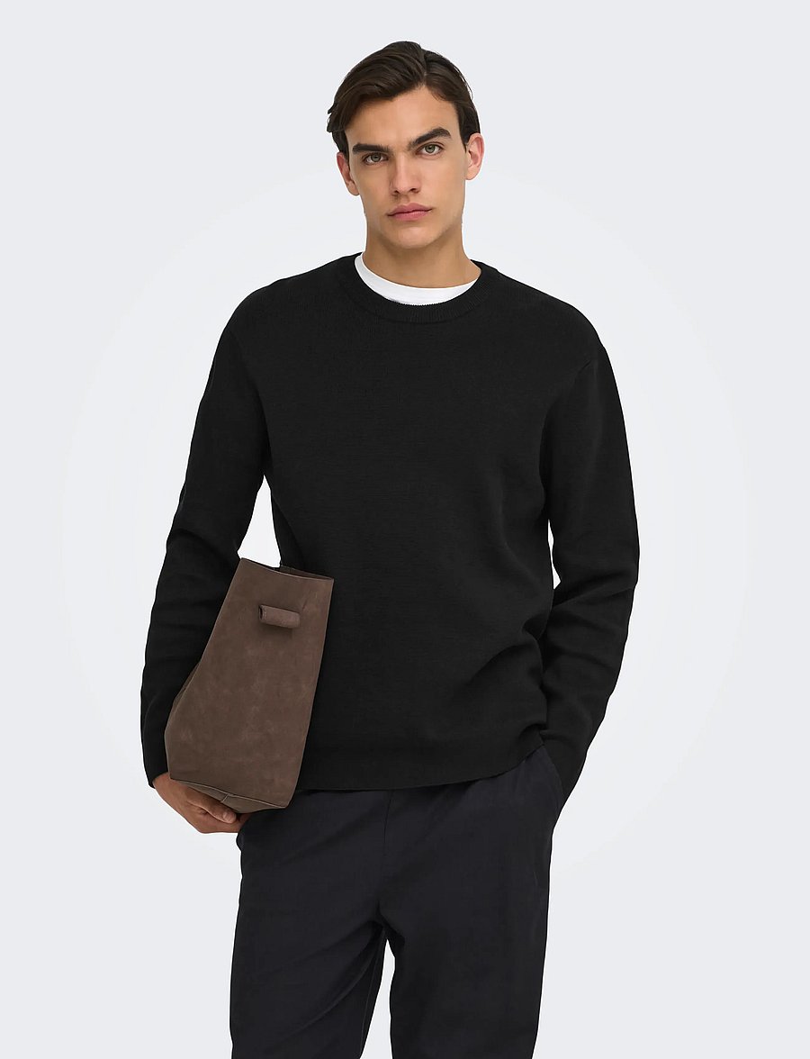 ONLY & SONS - ONSTING RLX CREW NECK KNIT NOOS - Ümara kaelusega - black - 0