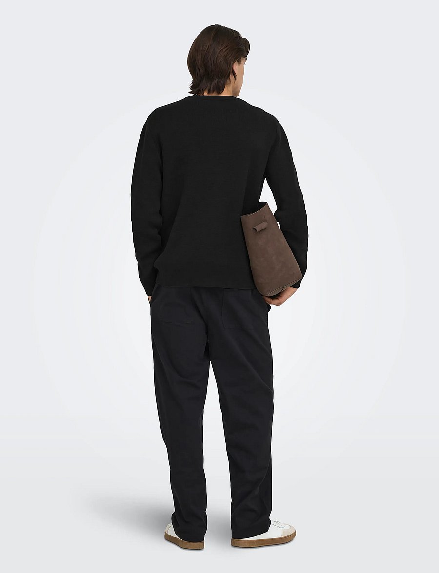 ONLY & SONS - ONSTING RLX CREW NECK KNIT NOOS - Ümara kaelusega - black - 3