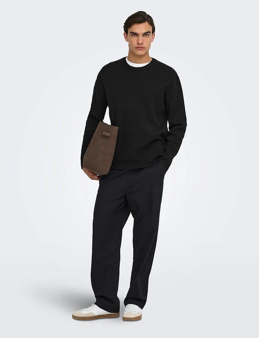 ONLY & SONS - ONSTING RLX CREW NECK KNIT NOOS - Ümara kaelusega - black - 4