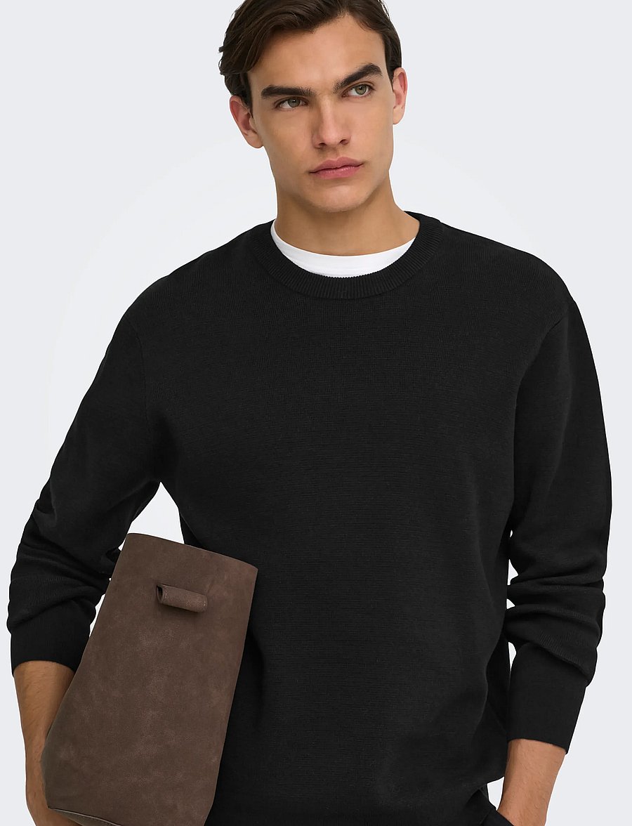 ONLY & SONS - ONSTING RLX CREW NECK KNIT NOOS - Ümara kaelusega - black - 5