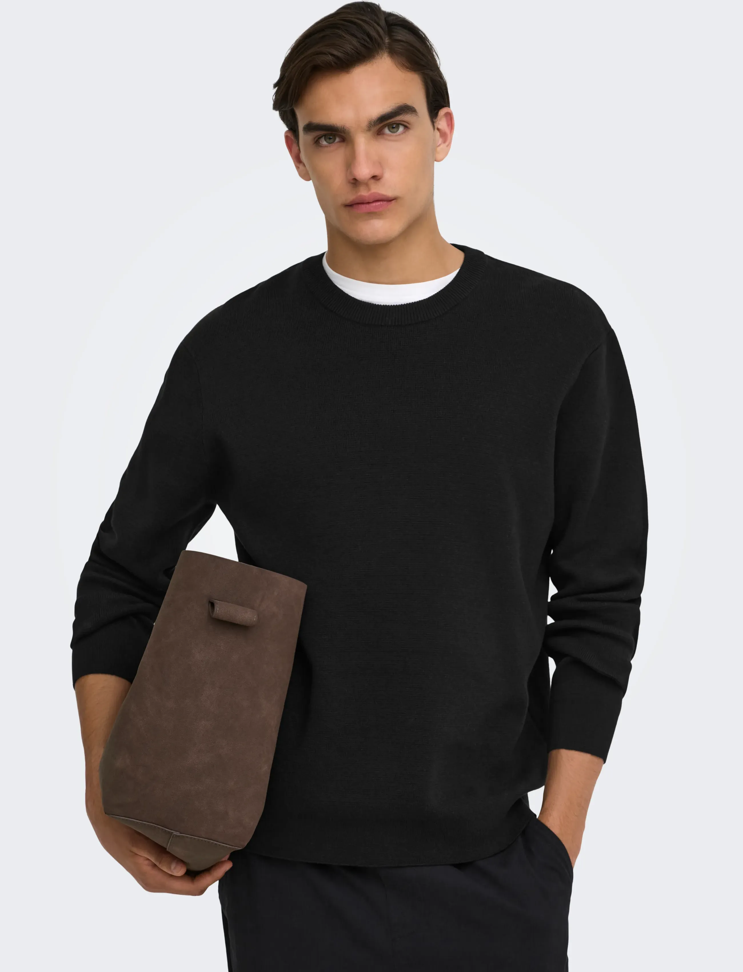ONLY & SONS ONSTING RLX CREW NECK KNIT NOOS - Vatertag - BLACK / black