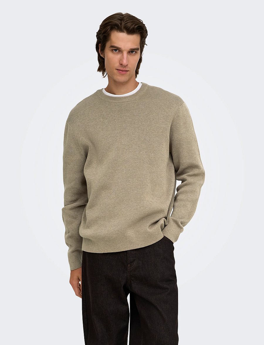ONLY & SONS - ONSTING RLX CREW NECK KNIT NOOS - rund hals - desert taupe - 0