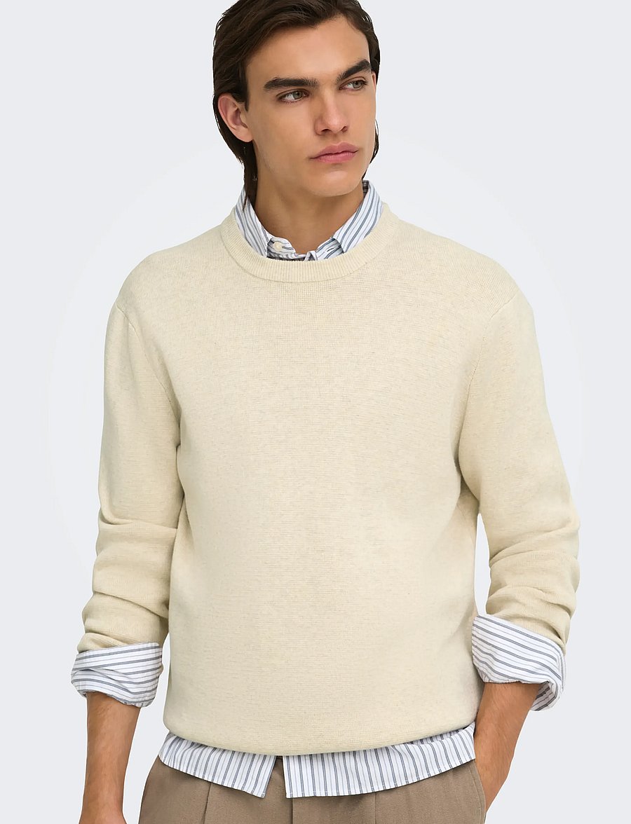 ONLY & SONS - ONSTING RLX CREW NECK KNIT NOOS - rundhals - gardenia - 5