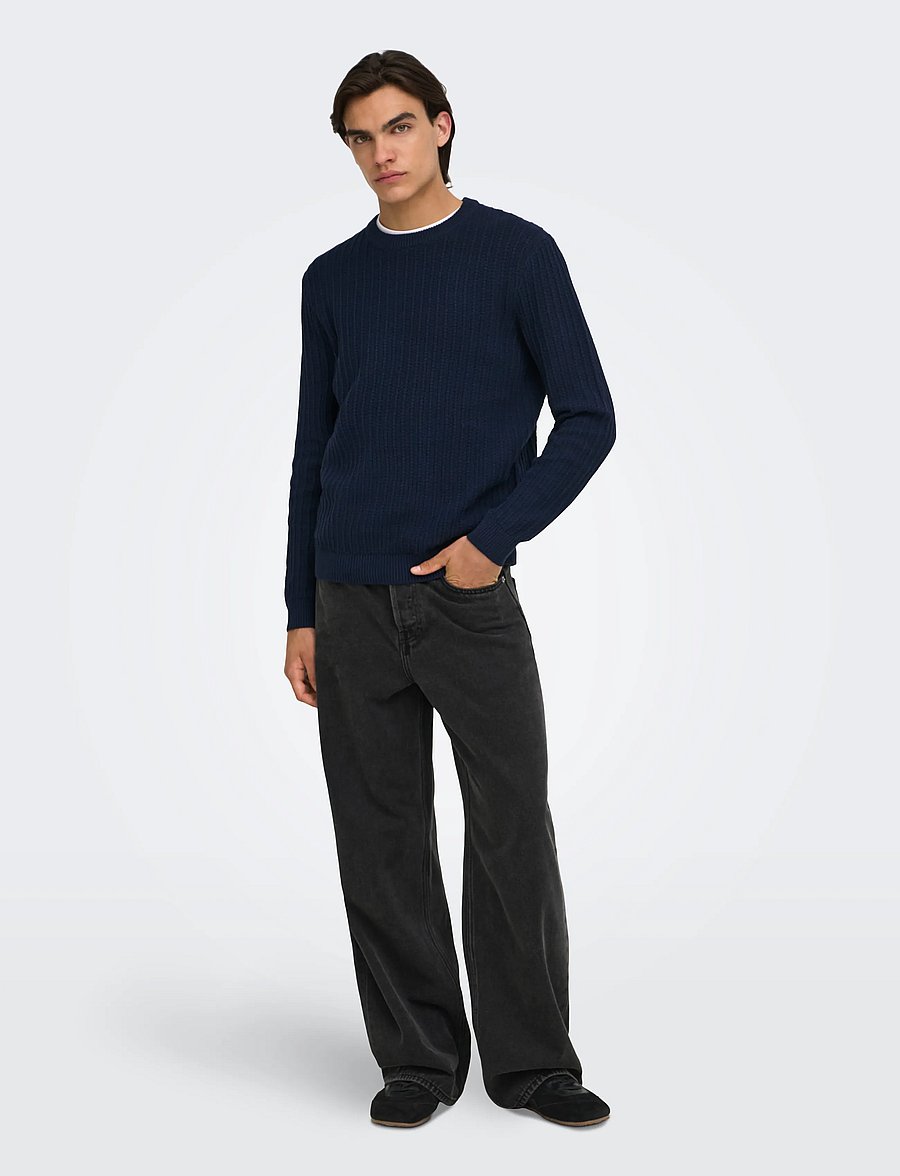 ONLY & SONS - ONSTHEO LS STRUCTURE CREW REG - rund hals - dark sapphire - 4