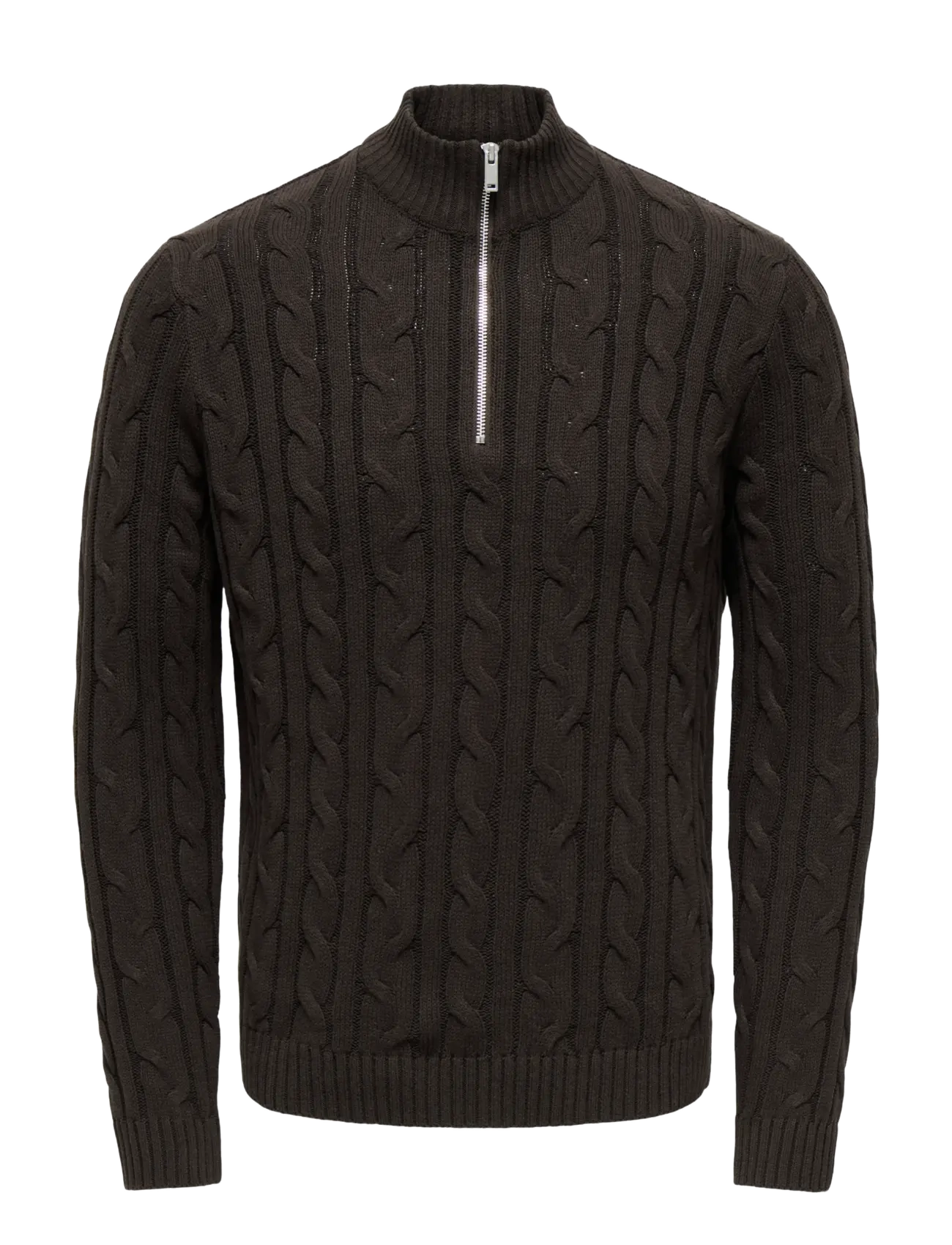 ONLY & SONS - ONSKIM LS CABEL 1/2 ZIP HIGH NECK REG - pullover mit halbem reißverschluss - coffee bean - 1