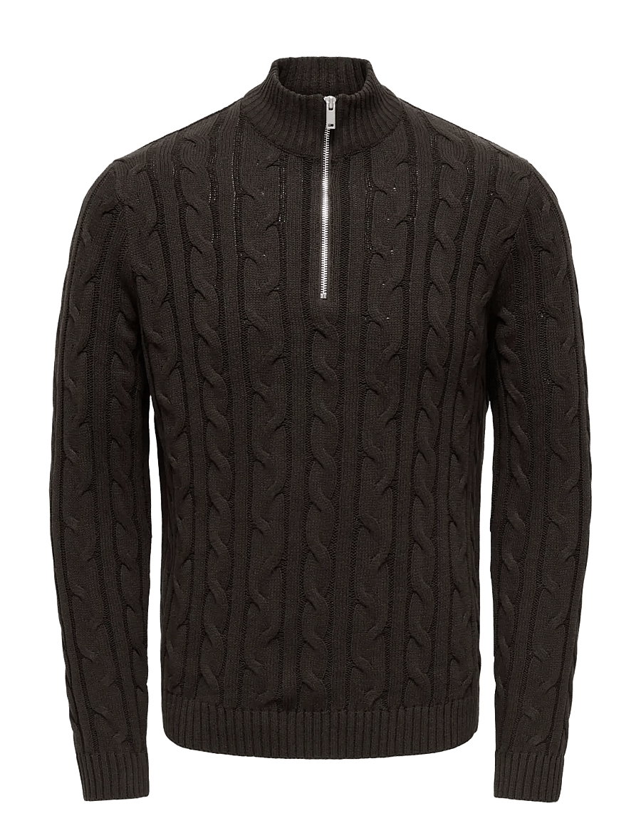 ONLY & SONS - ONSKIM LS CABEL 1/2 ZIP HIGH NECK REG - pullover mit halbem reißverschluss - coffee bean - 1