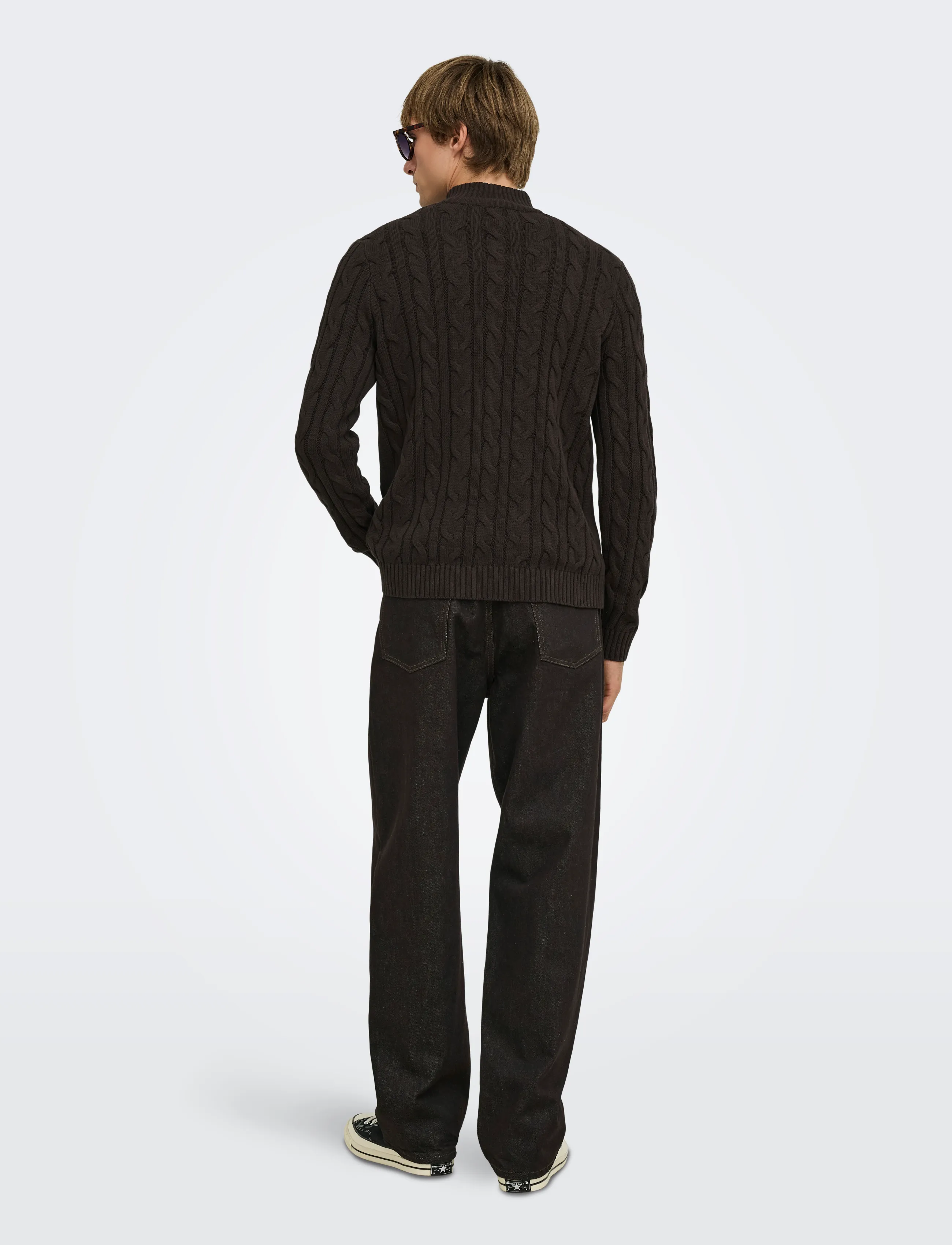 ONLY & SONS - ONSKIM LS CABEL 1/2 ZIP HIGH NECK REG - pullover mit halbem reißverschluss - coffee bean - 3