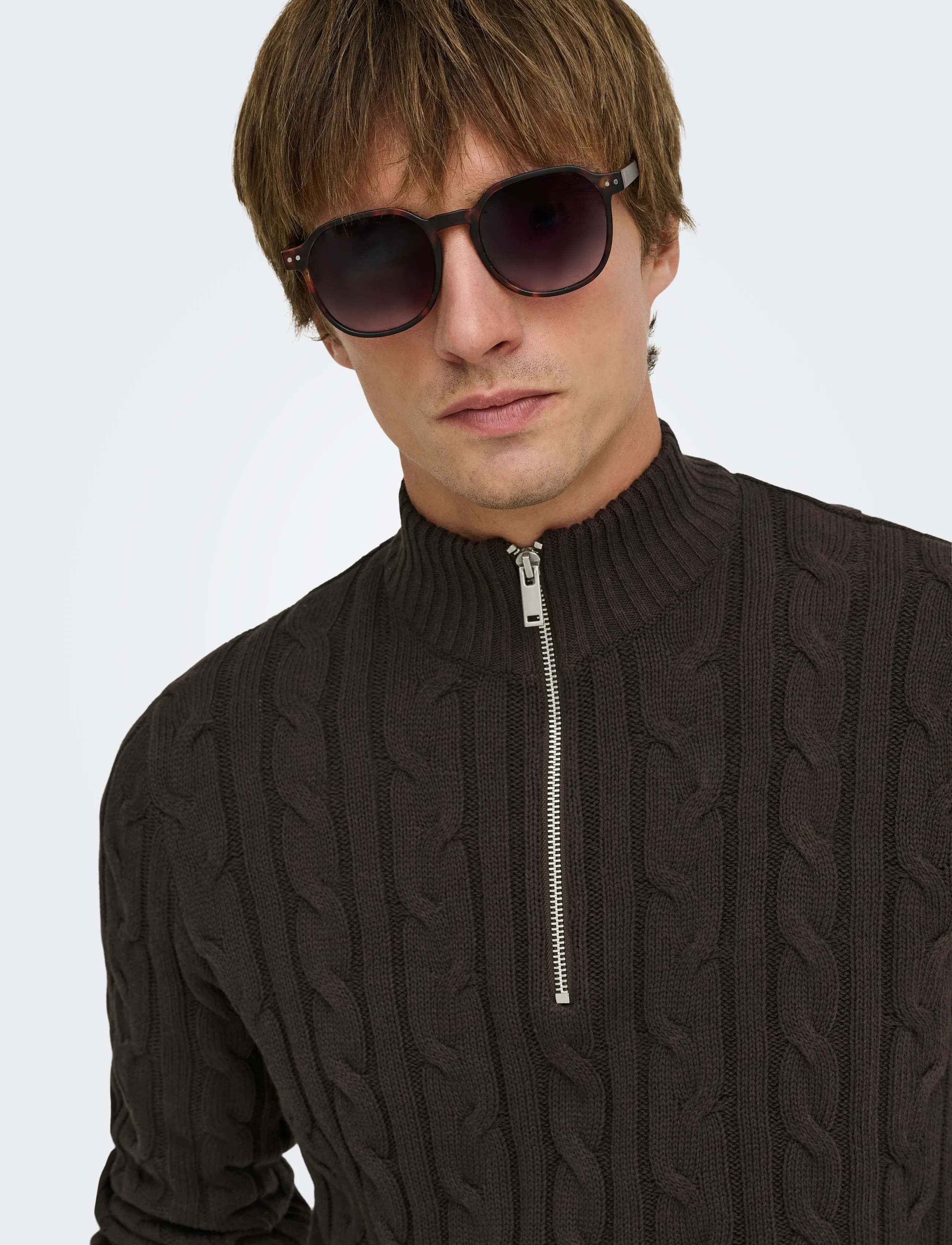 ONLY & SONS - ONSKIM LS CABEL 1/2 ZIP HIGH NECK REG - pullover mit halbem reißverschluss - coffee bean - 5