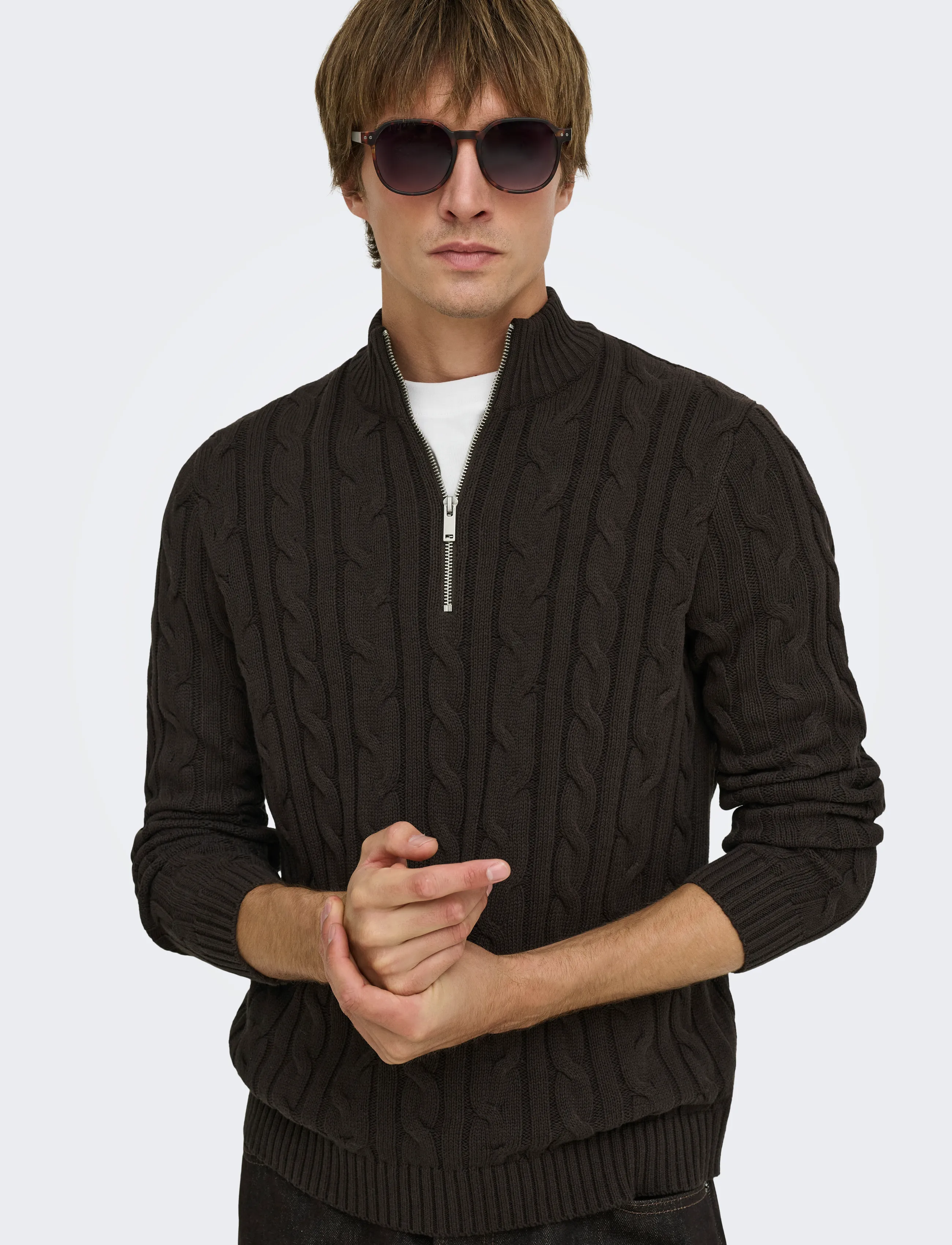 ONLY & SONS ONSKIM LS CABEL 1/2 ZIP HIGH NECK REG - Kleidung - COFFEE BEAN / brown