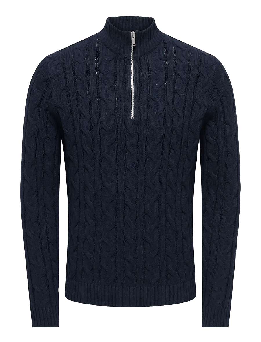 ONLY & SONS - ONSKIM LS CABEL 1/2 ZIP HIGH NECK REG - pullover mit halbem reißverschluss - dark navy - 1