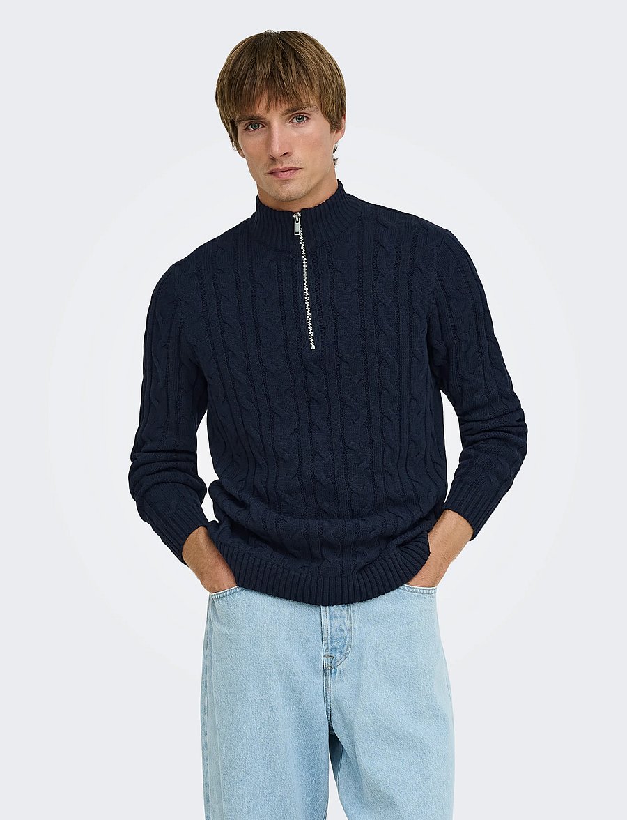 ONLY & SONS - ONSKIM LS CABEL 1/2 ZIP HIGH NECK REG - pullover mit halbem reißverschluss - dark navy - 0