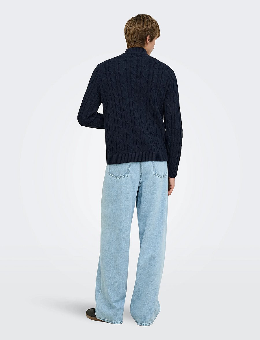 ONLY & SONS - ONSKIM LS CABEL 1/2 ZIP HIGH NECK REG - pullover mit halbem reißverschluss - dark navy - 3