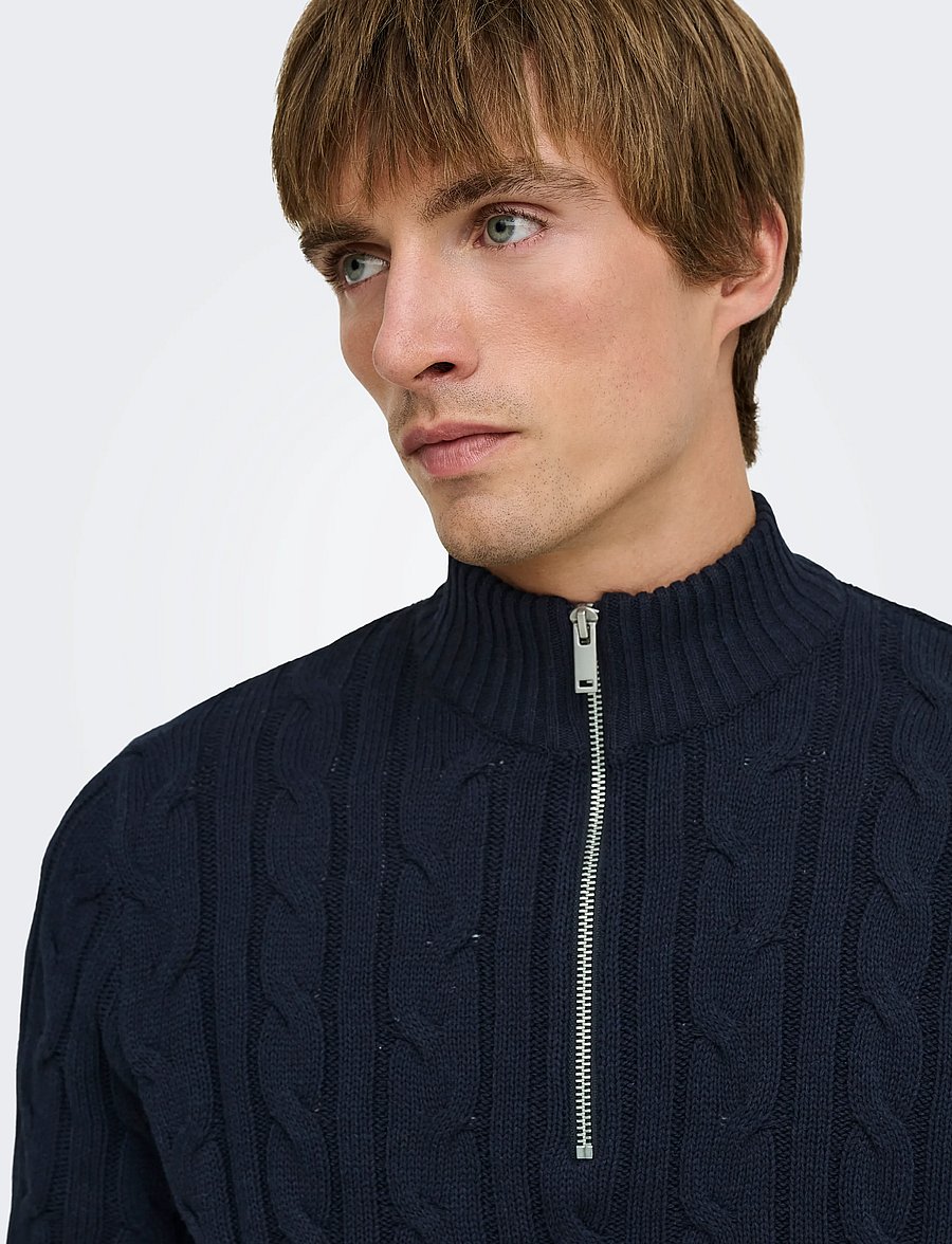 ONLY & SONS - ONSKIM LS CABEL 1/2 ZIP HIGH NECK REG - pullover mit halbem reißverschluss - dark navy - 5