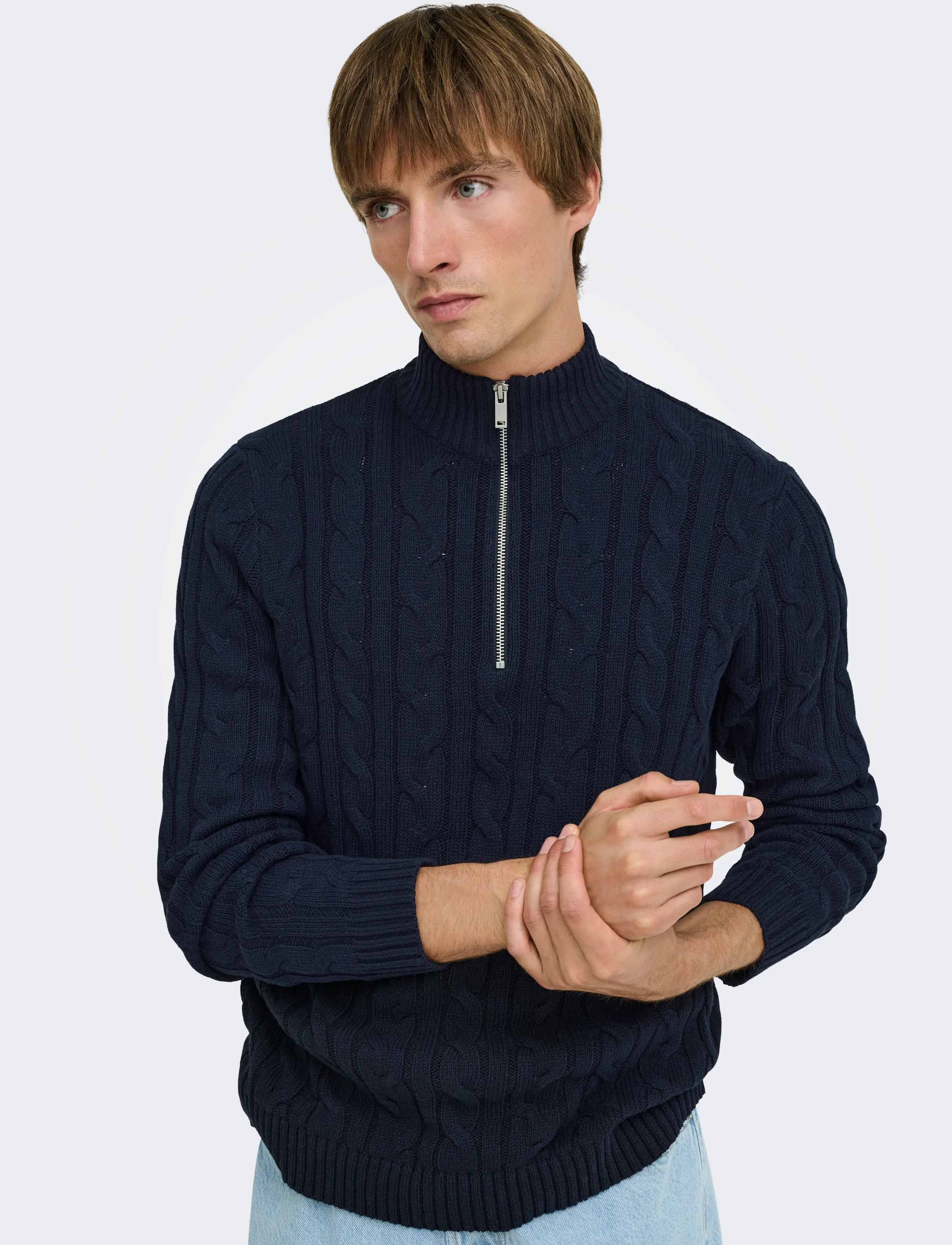 ONLY & SONS ONSKIM LS CABEL 1/2 ZIP HIGH NECK REG - Dzień Ojca - DARK NAVY / navy