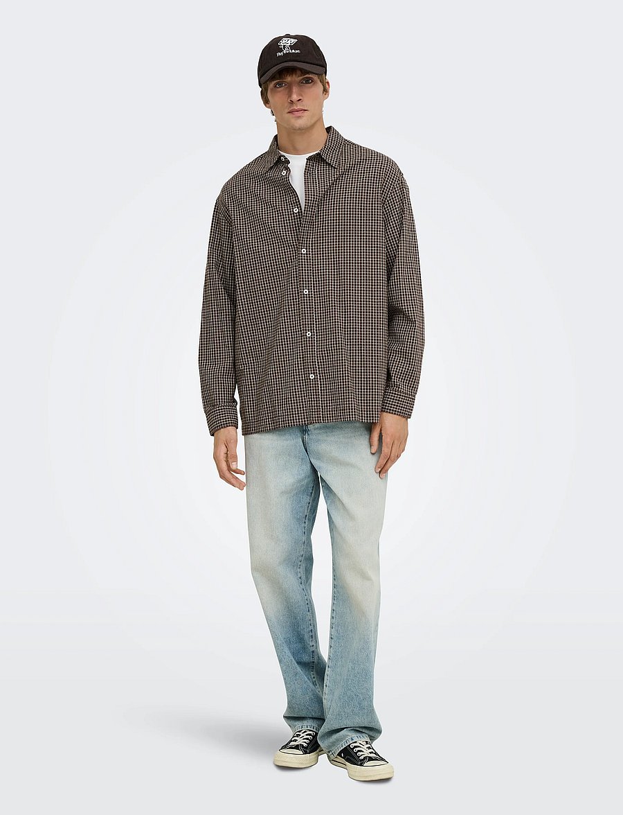ONLY & SONS - ONSTOMMY CHECK SHIRT RLX NOOS - rutiga skjortor - greige - 4
