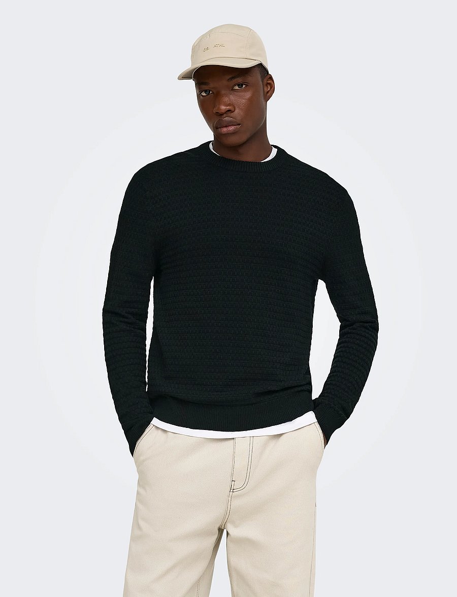 ONLY & SONS - ONSLOUI LS STRUCTURE CREW REG NOOS - Ümara kaelusega - black - 0