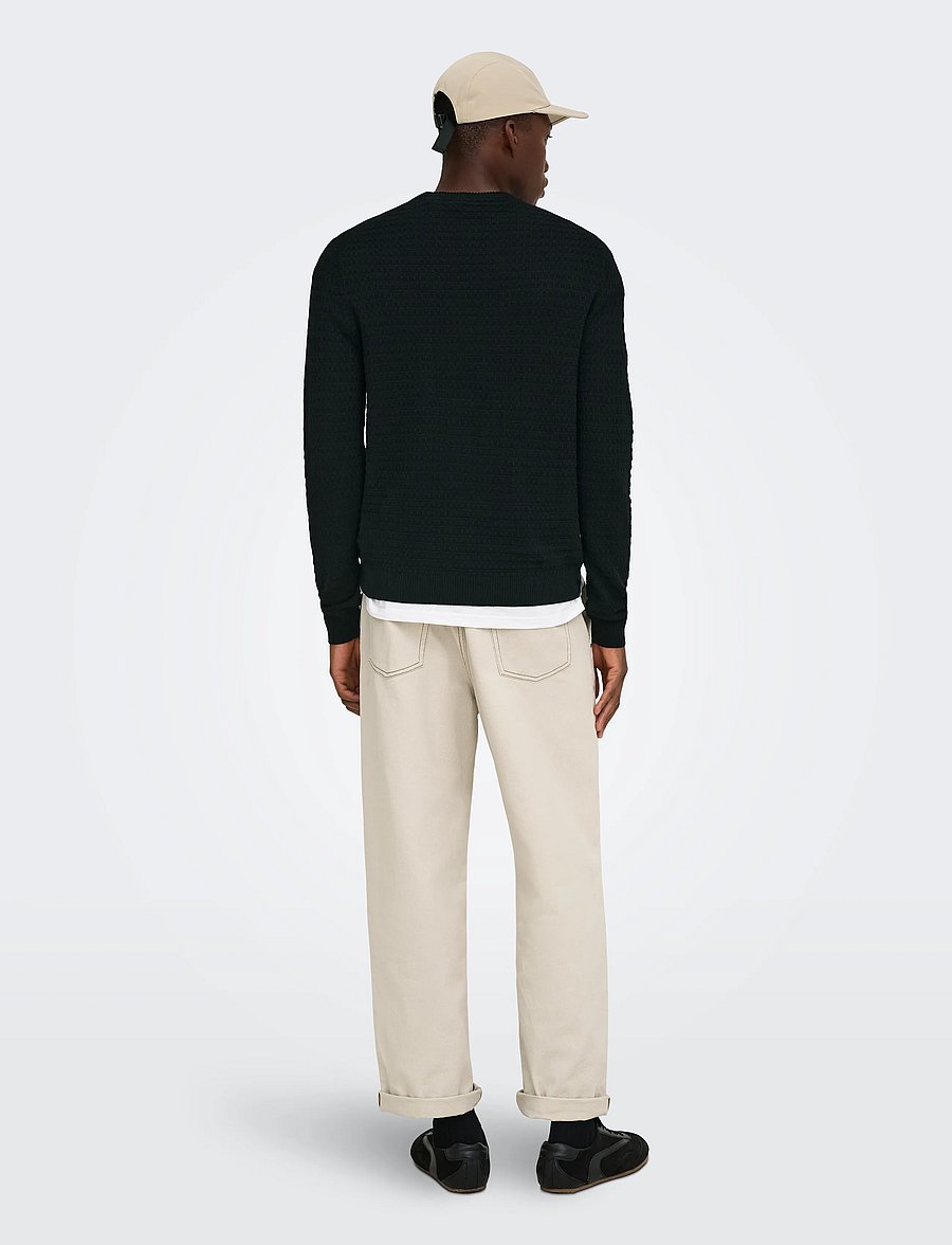 ONLY & SONS - ONSLOUI LS STRUCTURE CREW REG NOOS - Ümara kaelusega - black - 3