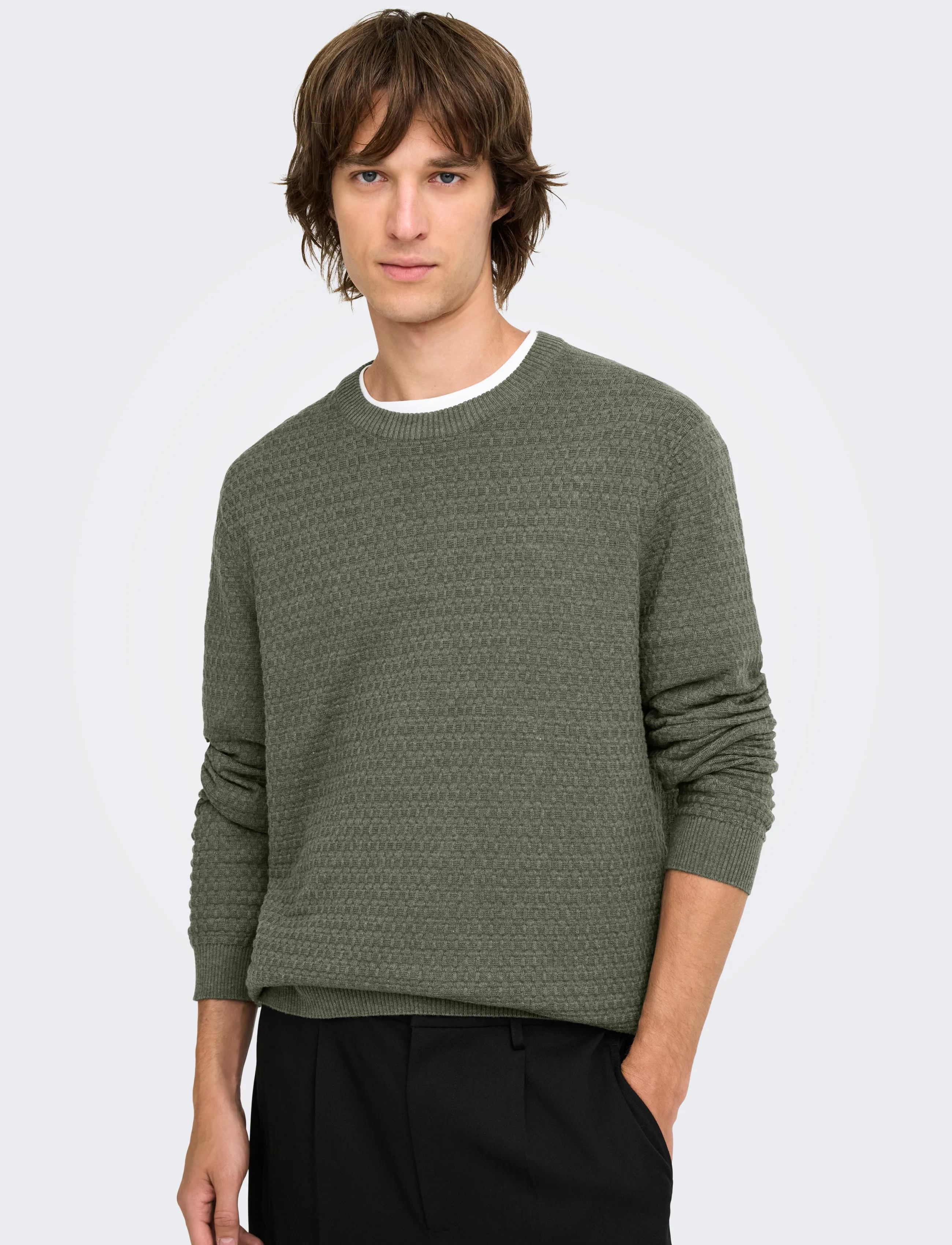 ONLY & SONS Onsloui Ls Structure Crew Reg Noos stickade tröjor herr – bild 6
