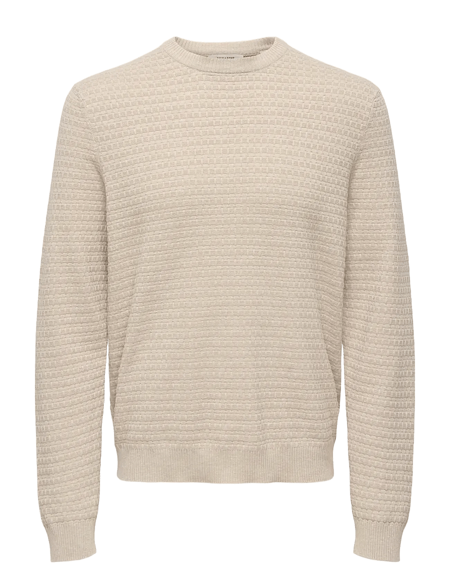 ONLY & SONS - ONSLOUI LS STRUCTURE CREW REG NOOS - oatmeal - 1