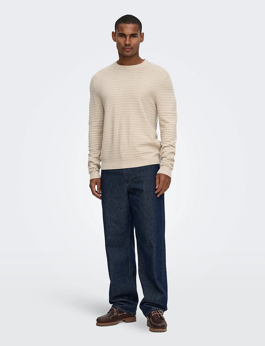 ONLY & SONS - ONSLOUI LS STRUCTURE CREW REG NOOS - oatmeal - 4