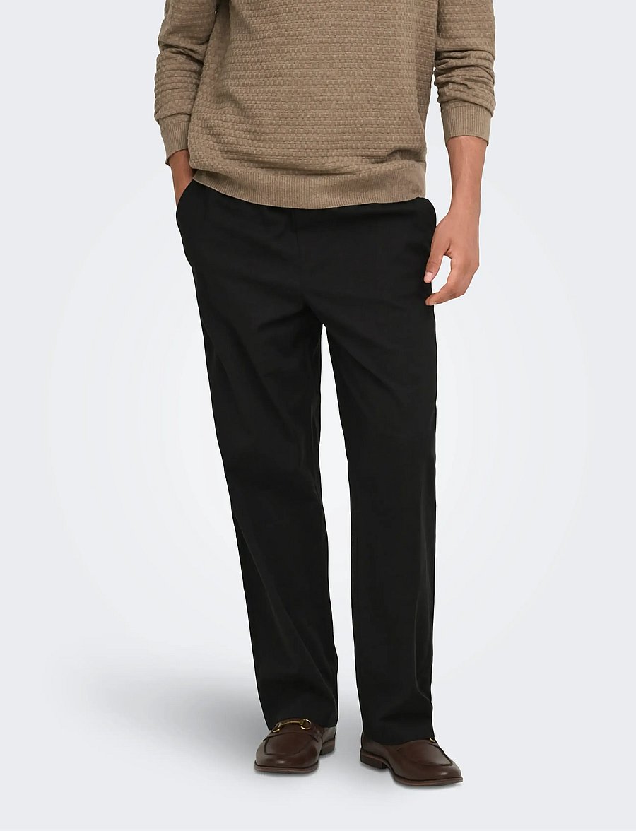 ONLY & SONS - ONSFADE LOOSE SLUB 0571 PANTS VD - freizeithosen - black - 0