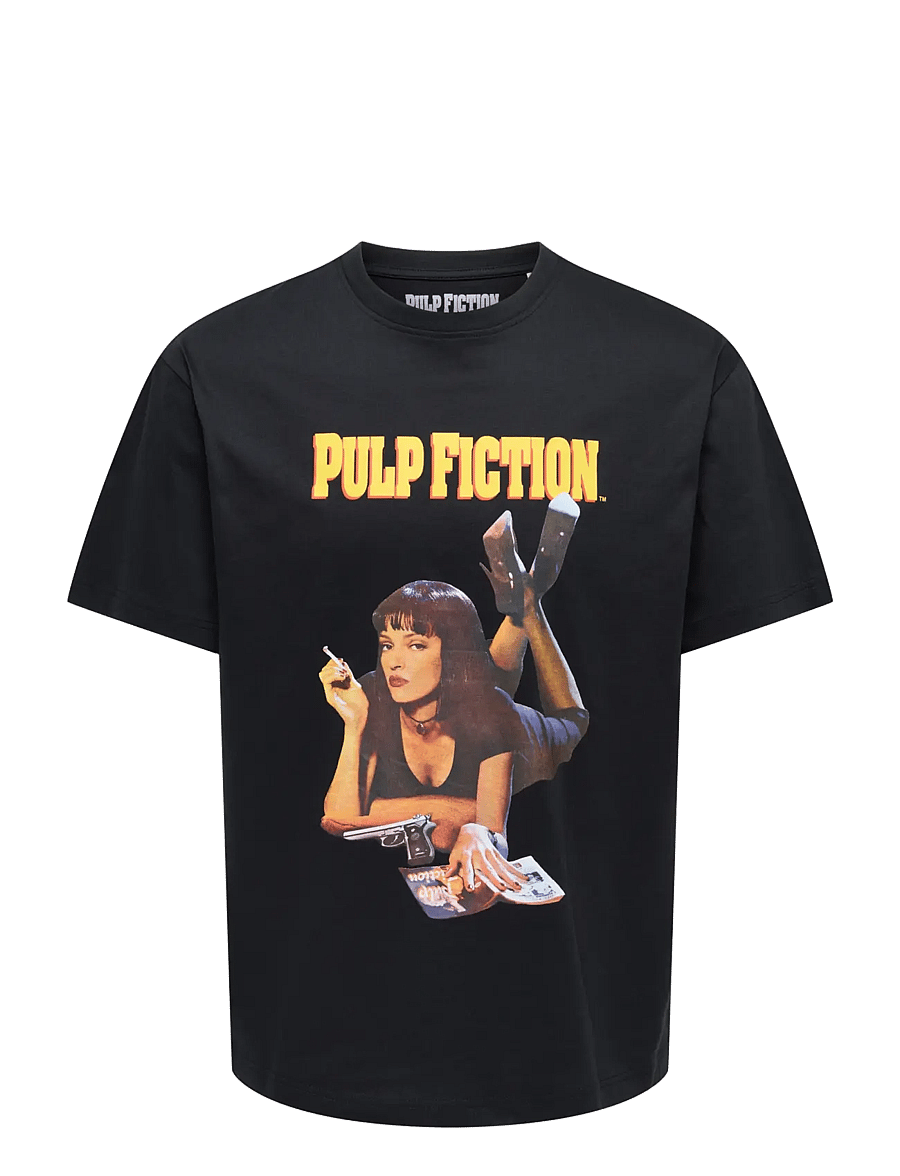 ONLY & SONS - ONSPULP FICTION LIFE RLX SS LIC TEE - kortærmede t-shirts - jet black - 1