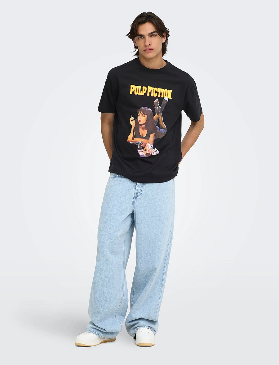 ONLY & SONS - ONSPULP FICTION LIFE RLX SS LIC TEE - kortærmede t-shirts - jet black - 4