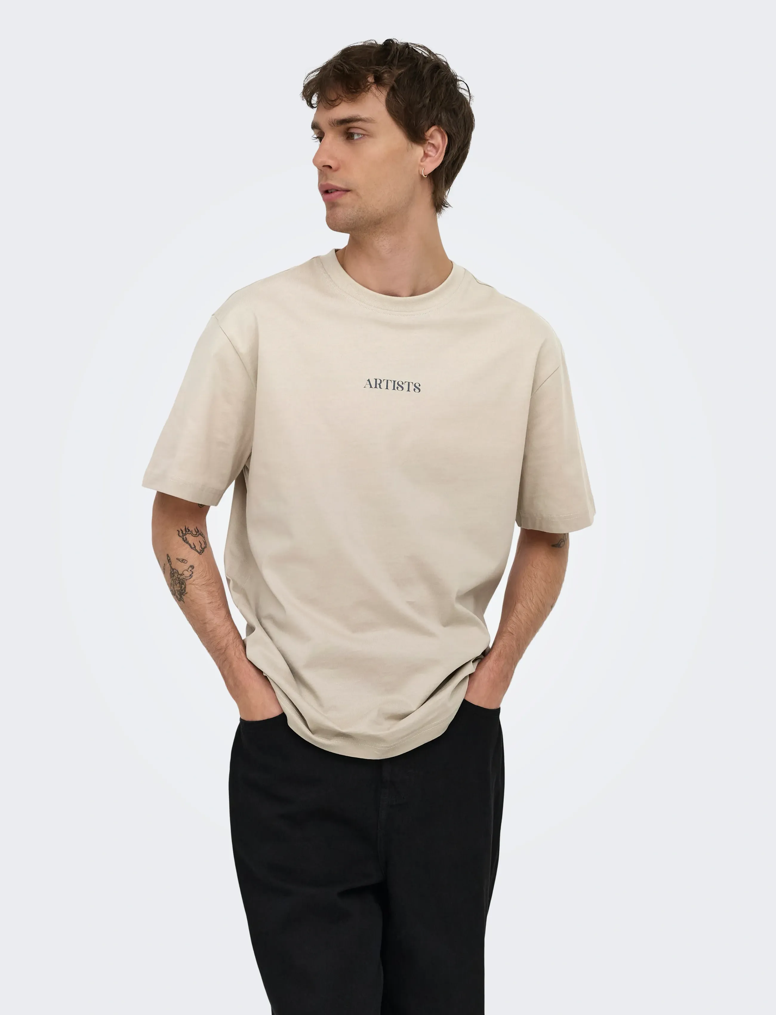 ONLY & SONS ONSART LIFE RLX SS LIC TEE - Lühikeste varrukatega T-särgid - SILVER LINING / cream