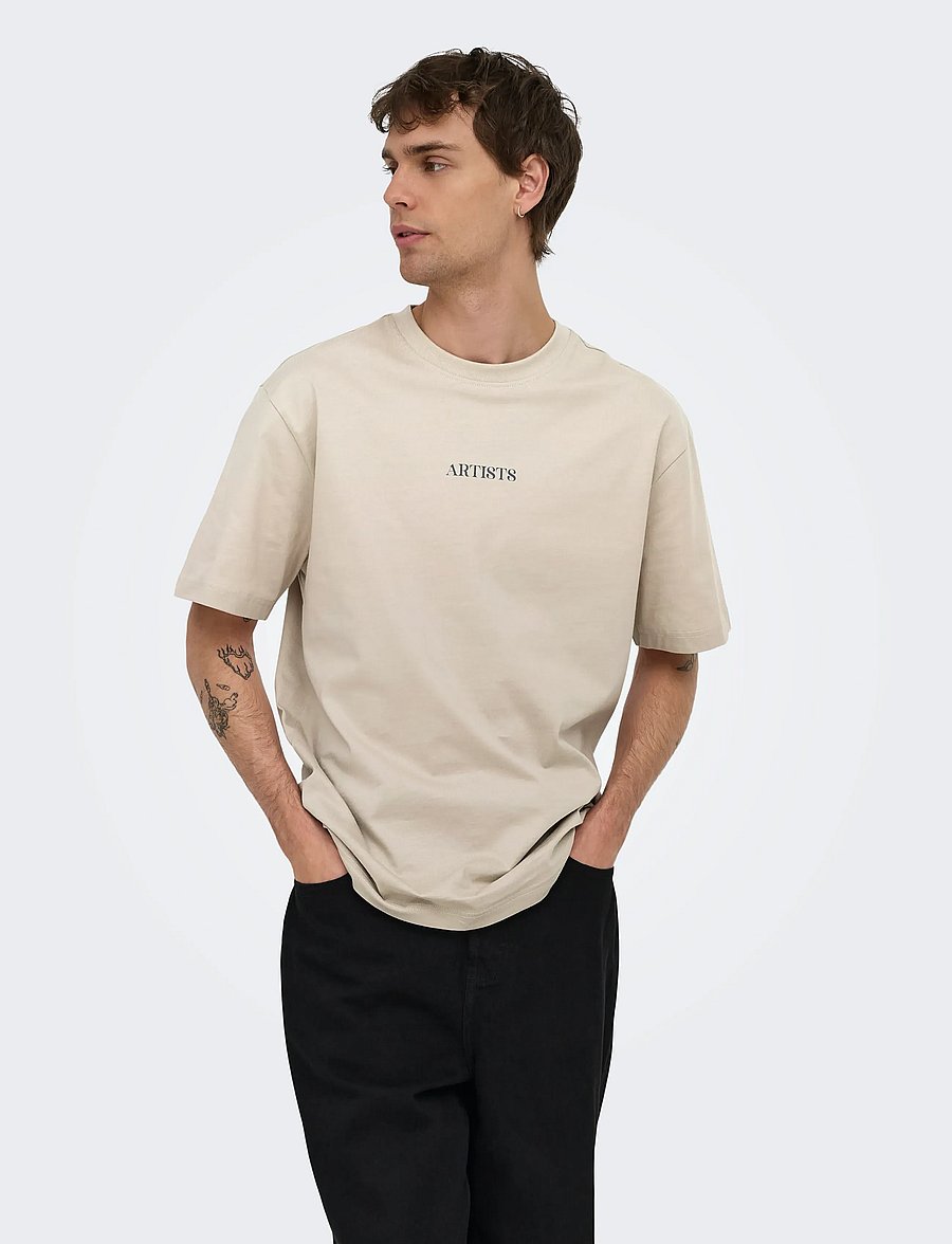 ONLY & SONS - ONSART LIFE RLX SS LIC TEE - silver lining - 0