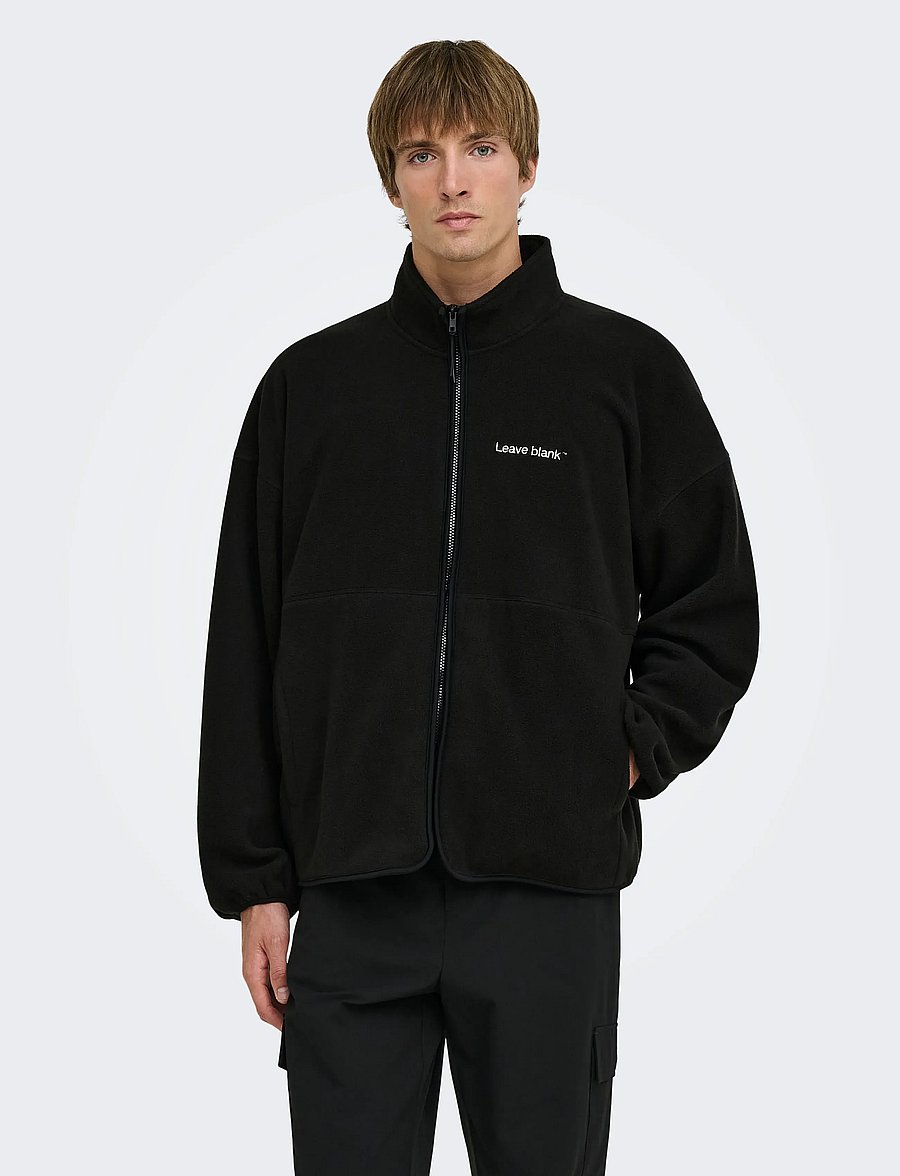ONLY & SONS - ONSASGER LIFE OVZ LS ZIP HIGH NECK LB - efterårsjakker - black onyx - 0