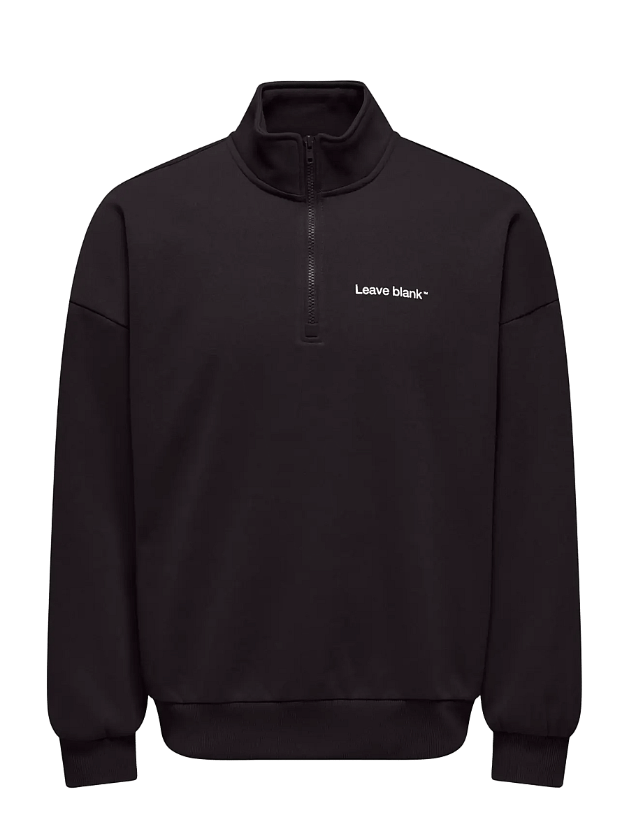ONLY & SONS - ONSTYSON OVZ LS HALF ZIP HIGH NECK LB - black onyx - 0
