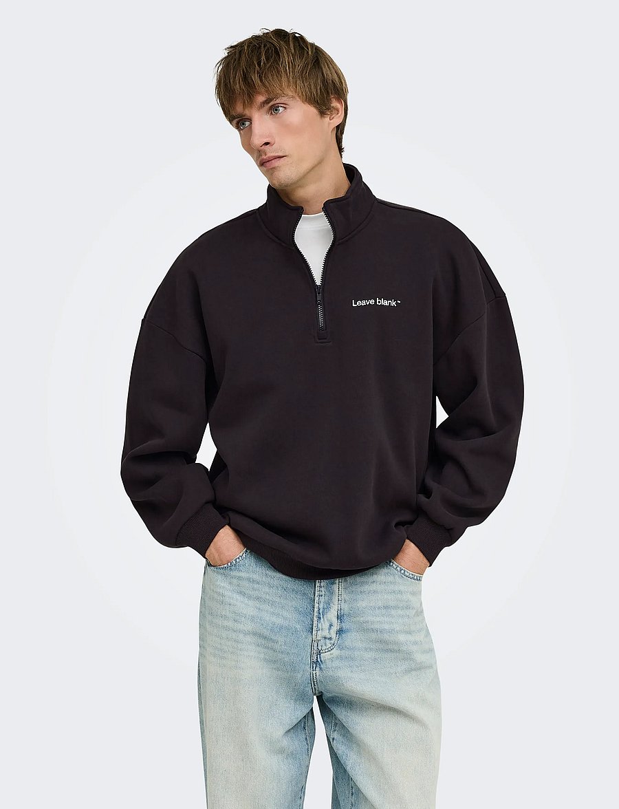 ONLY & SONS - ONSTYSON OVZ LS HALF ZIP HIGH NECK LB - pullover mit halbem reißverschluss - black onyx - 0