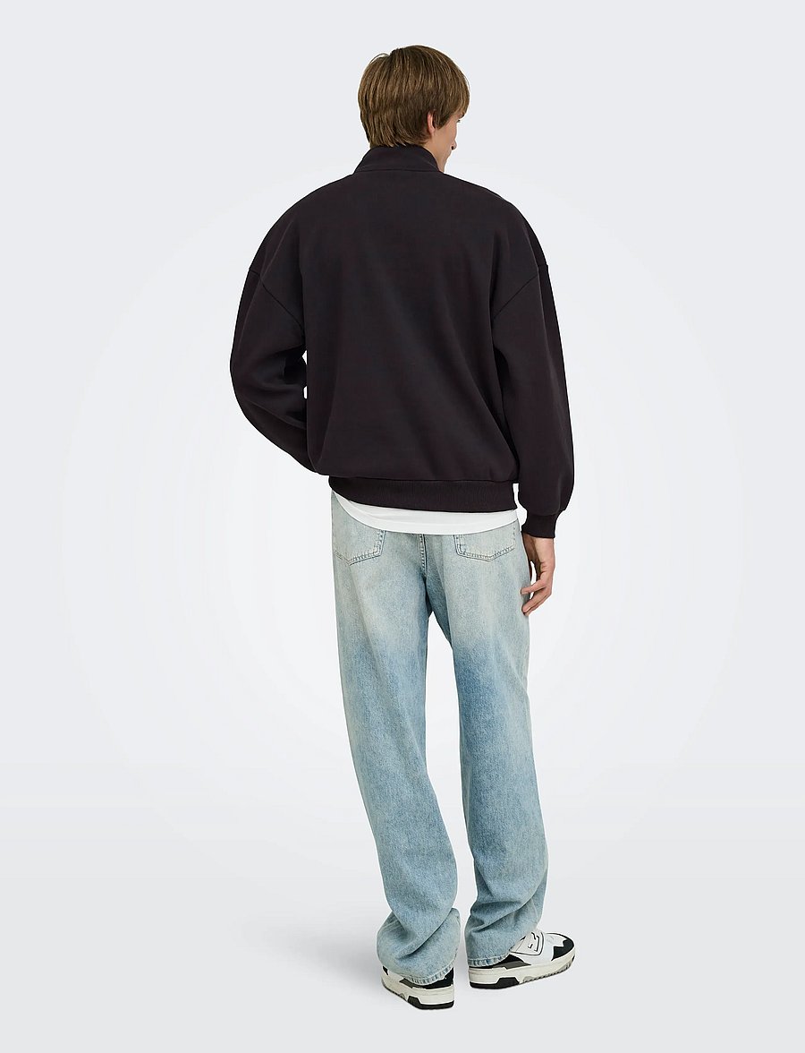 ONLY & SONS - ONSTYSON OVZ LS HALF ZIP HIGH NECK LB - pullover mit halbem reißverschluss - black onyx - 3