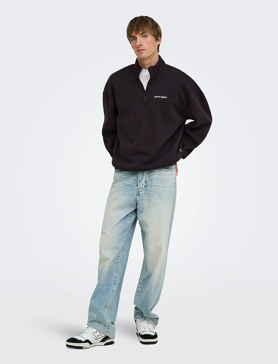 ONLY & SONS - ONSTYSON OVZ LS HALF ZIP HIGH NECK LB - pullover mit halbem reißverschluss - black onyx - 4