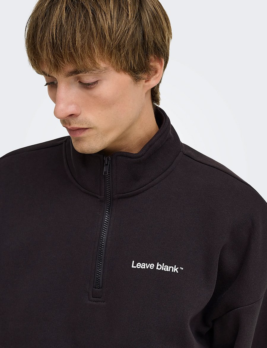 ONLY & SONS - ONSTYSON OVZ LS HALF ZIP HIGH NECK LB - pullover mit halbem reißverschluss - black onyx - 5