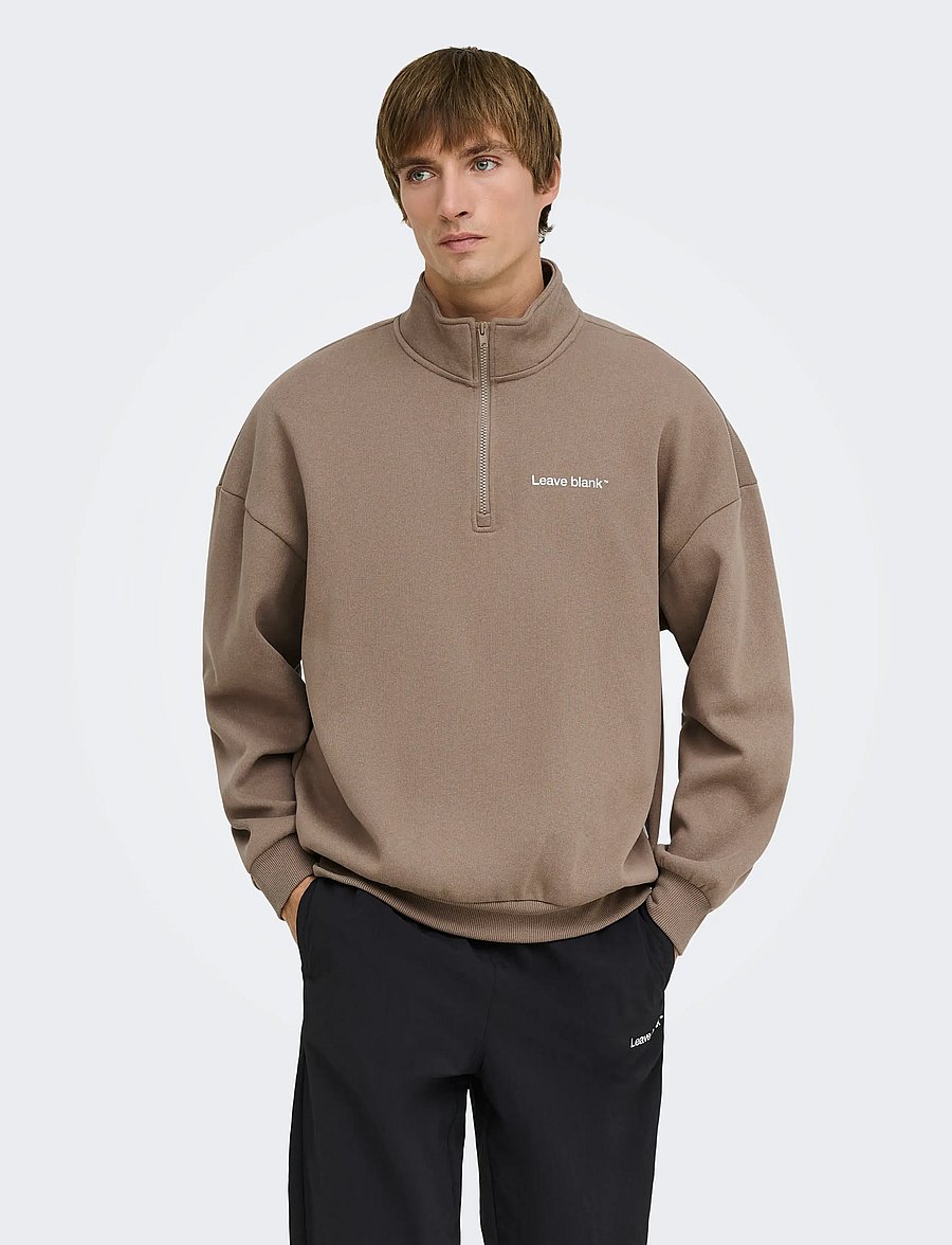 ONLY & SONS - ONSTYSON OVZ LS HALF ZIP HIGH NECK LB - half zip jumpers - fossil - 0