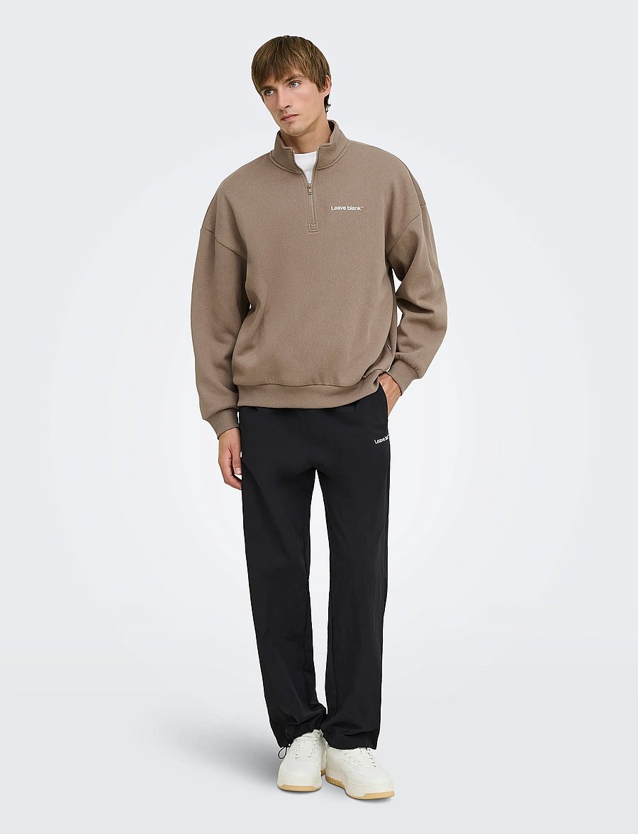 ONLY & SONS - ONSTYSON OVZ LS HALF ZIP HIGH NECK LB - half zip jumpers - fossil - 4