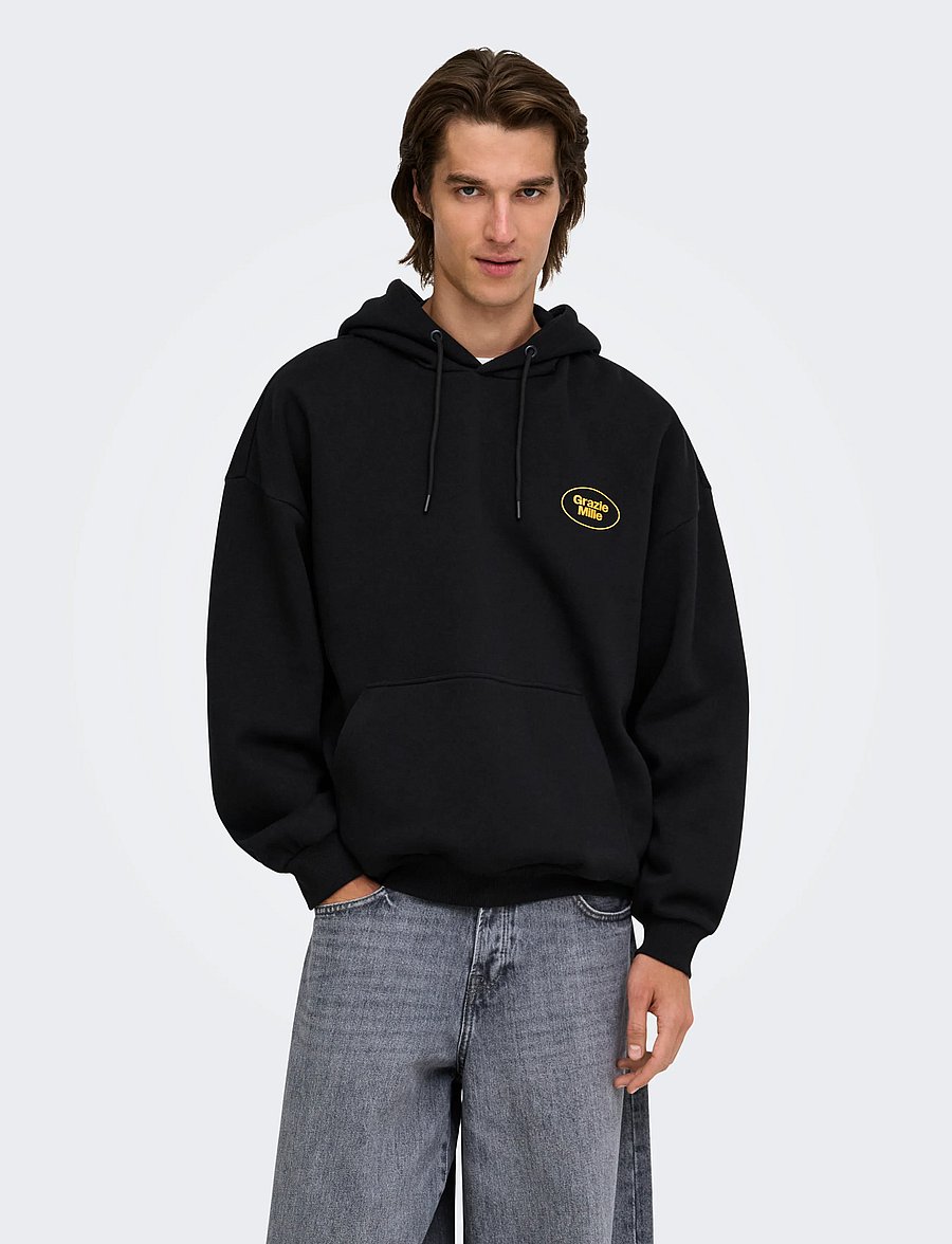 ONLY & SONS - ONSCERES MILANO OVZ LS HOODIE SWEAT VD - black - 0