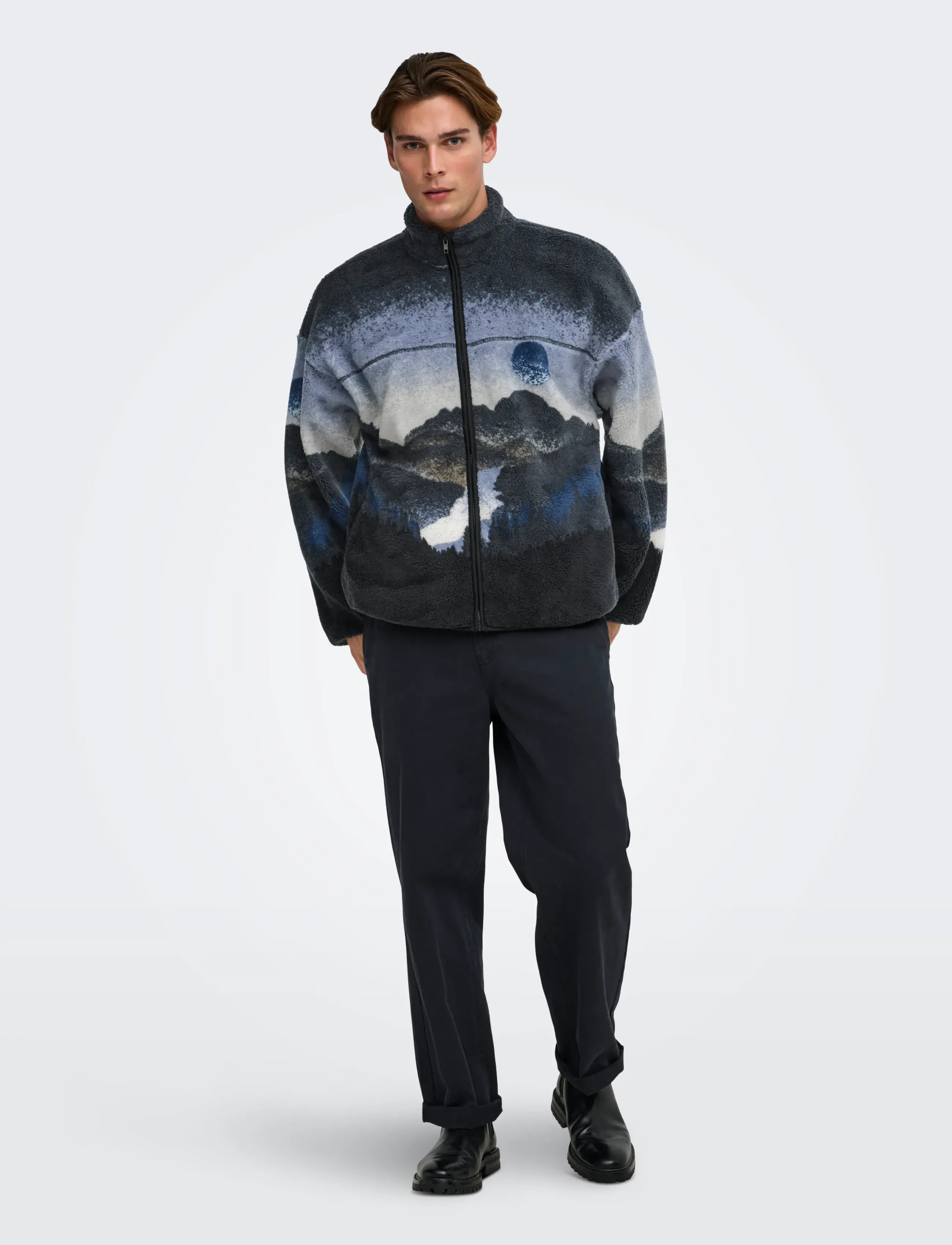 ONLY & SONS - ONSADAM LIFE OVZ LANDSCAPE SHERPA VD - sweatshirts - dark navy - 4