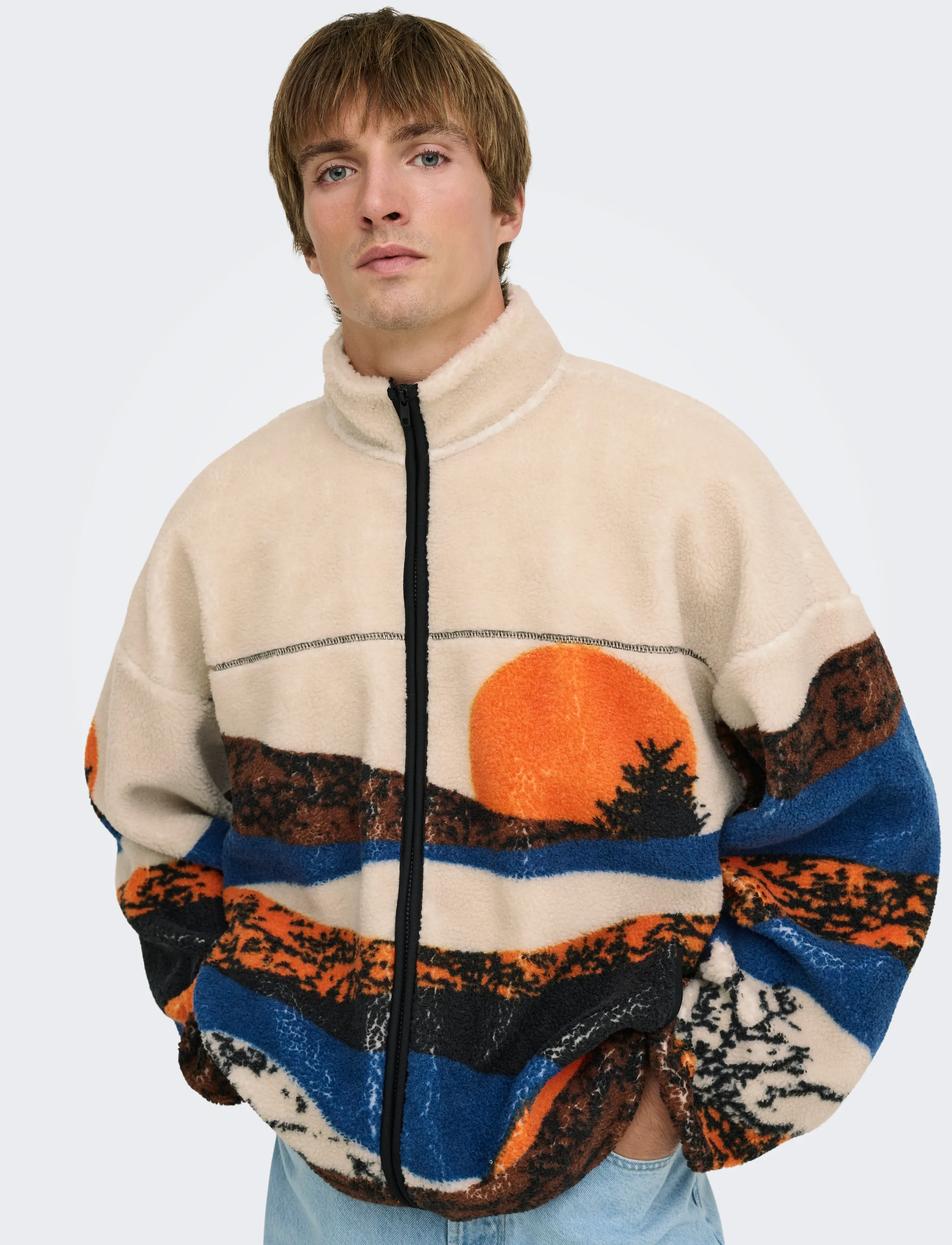 ONLY & SONS Fleecejacka 'ONSADAM' ljusbeige / safir / brun herr – bild 7