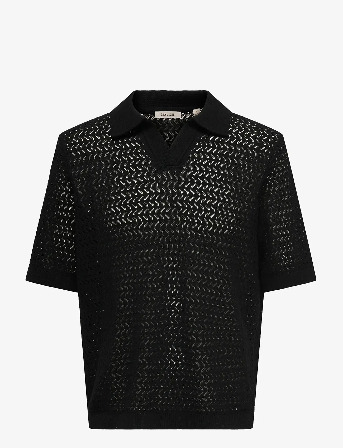 ONLY & SONS - ONSNYLE 5 SS SPLIT POLO KNIT CS - stickade pikéer - black - 0