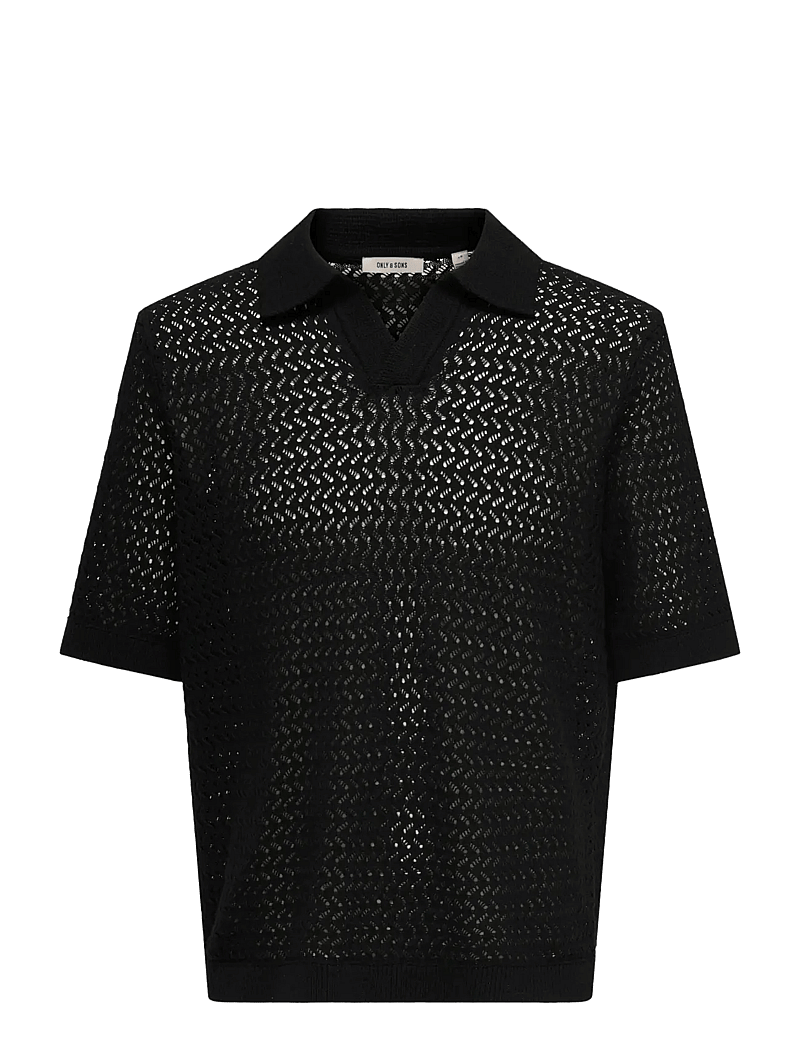 ONLY & SONS - ONSNYLE 5 SS SPLIT POLO KNIT CS - gestrickte polohemden - black - 0