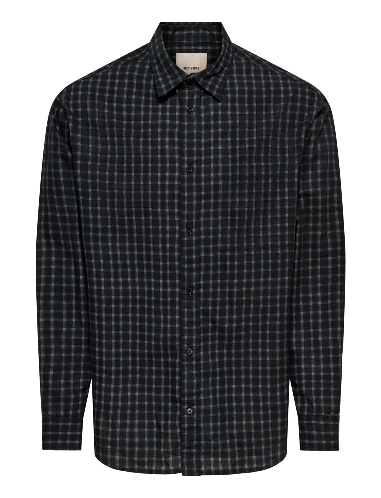 ONLY & SONS ONSBALI POPLIN CHECKED RLX FIT L/S SHIRT - ONLY & SONS - DEMITASSE / black